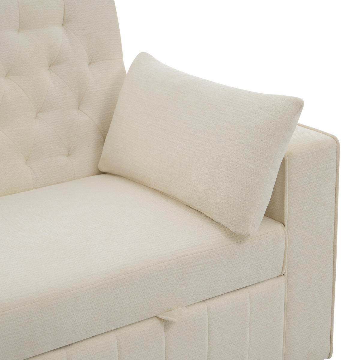 SCHLAFSOFA Multifunktion mit Getränkehalter und USB-Ladeanschlüssen Chenille Beige 140/137/84 cm - Beige, Textil (140/84/137cm) - OKWISH