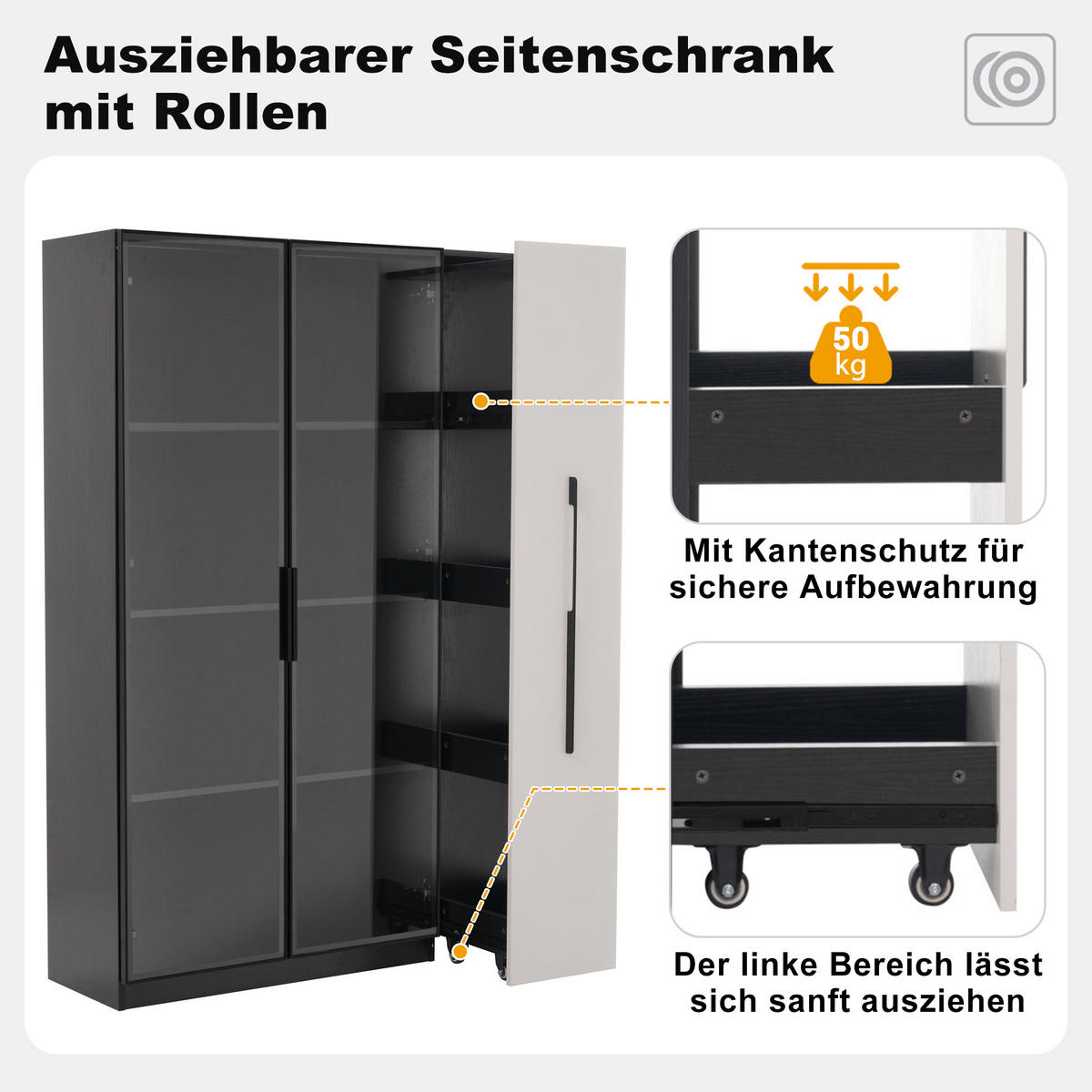 VITRINE Schwarz-Weiß 110,5/35/160 cm - Schwarz, Holzwerkstoff (110.5/160/35cm) - PANGIVO