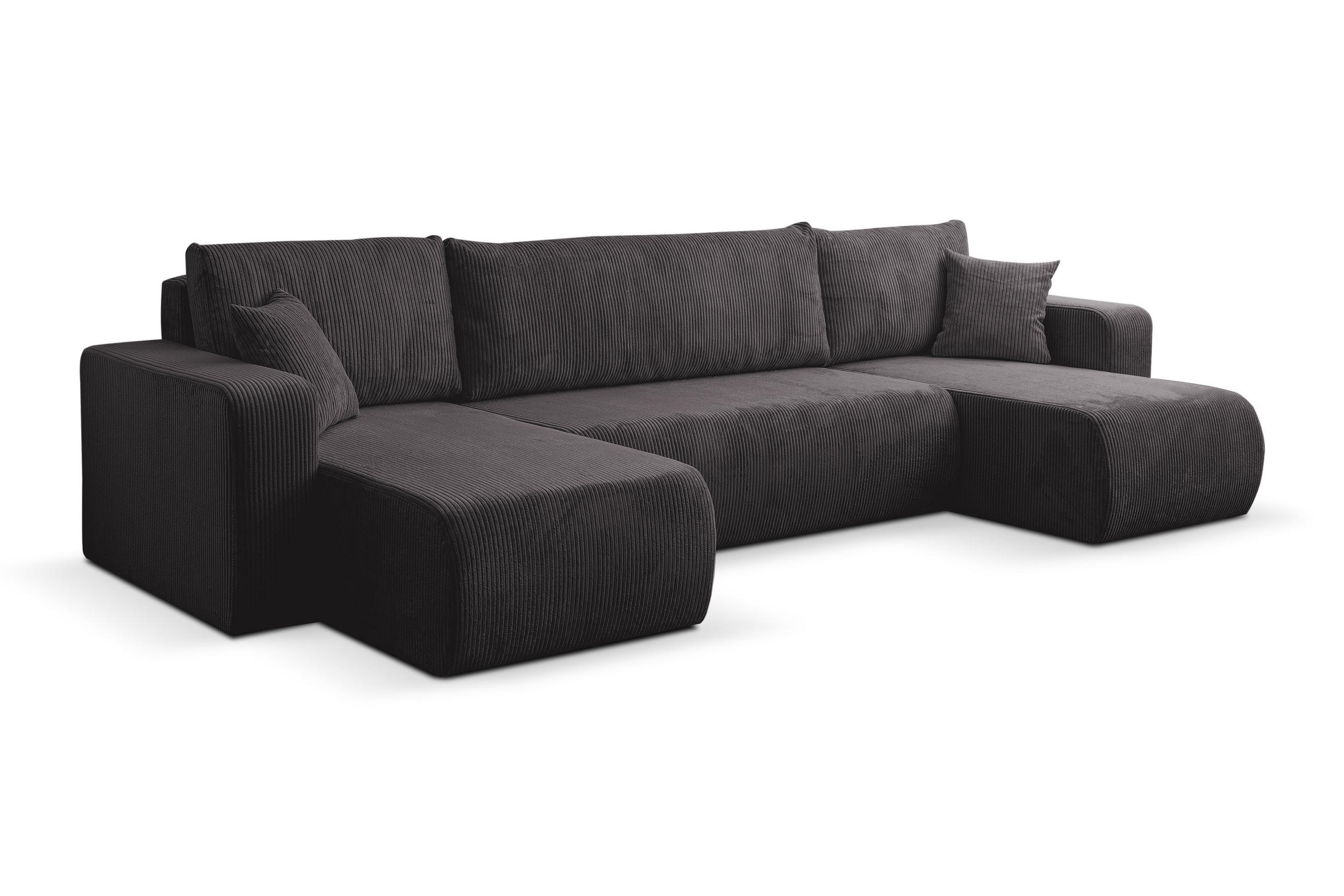 WOHNLANDSCHAFT LUNA U-FORM mit Schlaffunktion und Bettkasten (Dunkelgrau) - Dunkelgrau, Textil (312/83/142cm) - VENASI MÖBEL