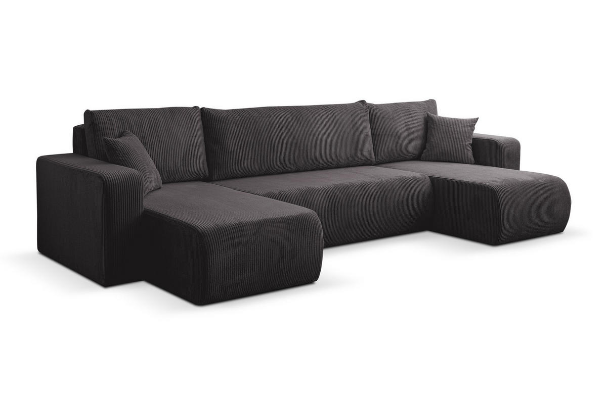 WOHNLANDSCHAFT LUNA U-FORM mit Schlaffunktion und Bettkasten (Dunkelgrau) - Dunkelgrau, Textil (312/83/142cm) - VENASI MÖBEL