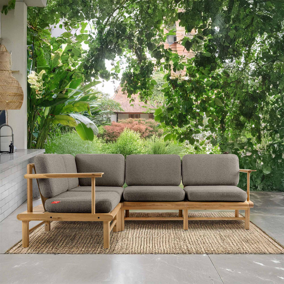 LOUNGESOFA ATREDA links - Grau, Holz/Textil (230/74/160cm) - KONSIMO®