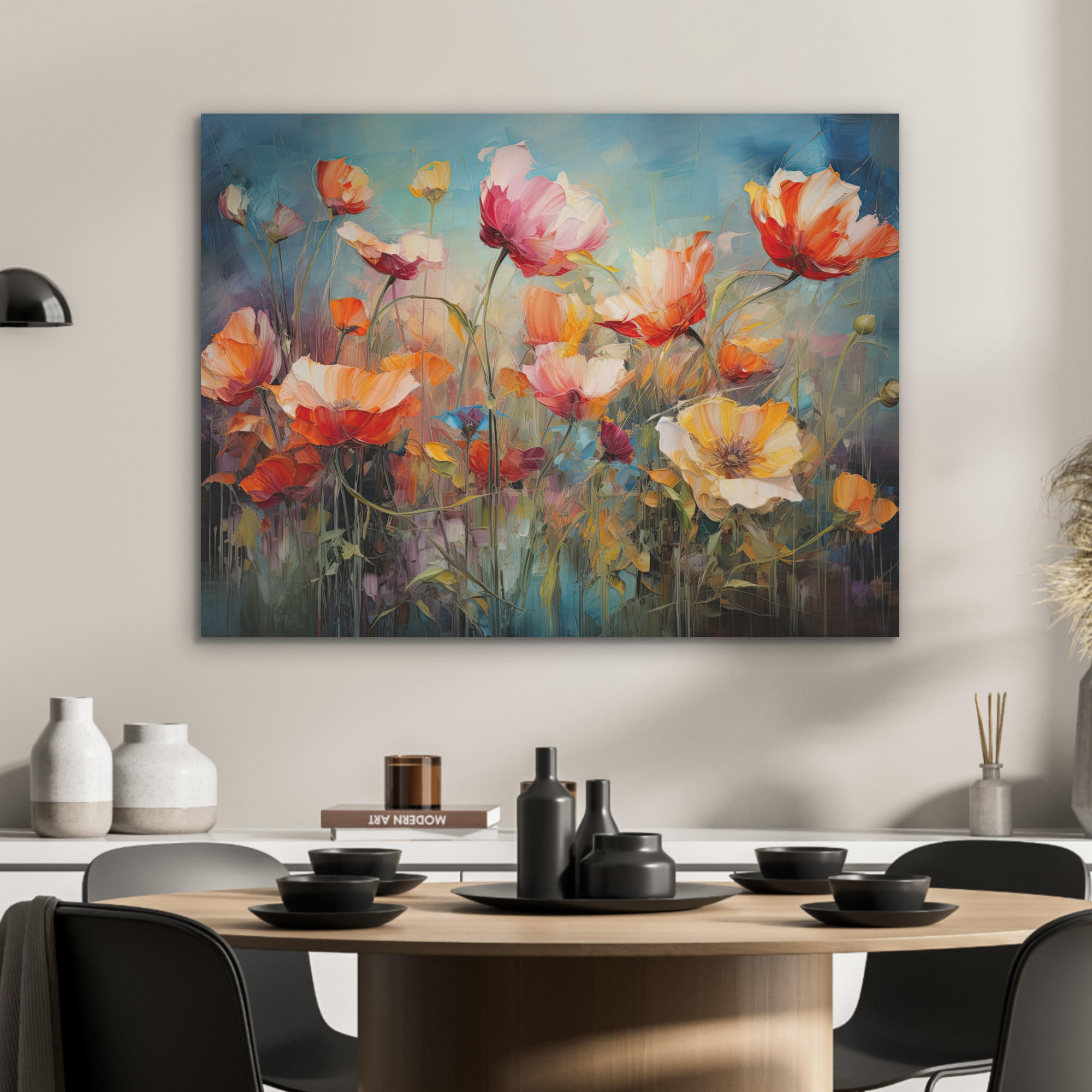 AKUSTIKPANEEL Blumen - Aquarell - Kunst - Botanisch - Natur 80x60 cm - Orange, Textil (80/0.9/60cm) - MuchoWow