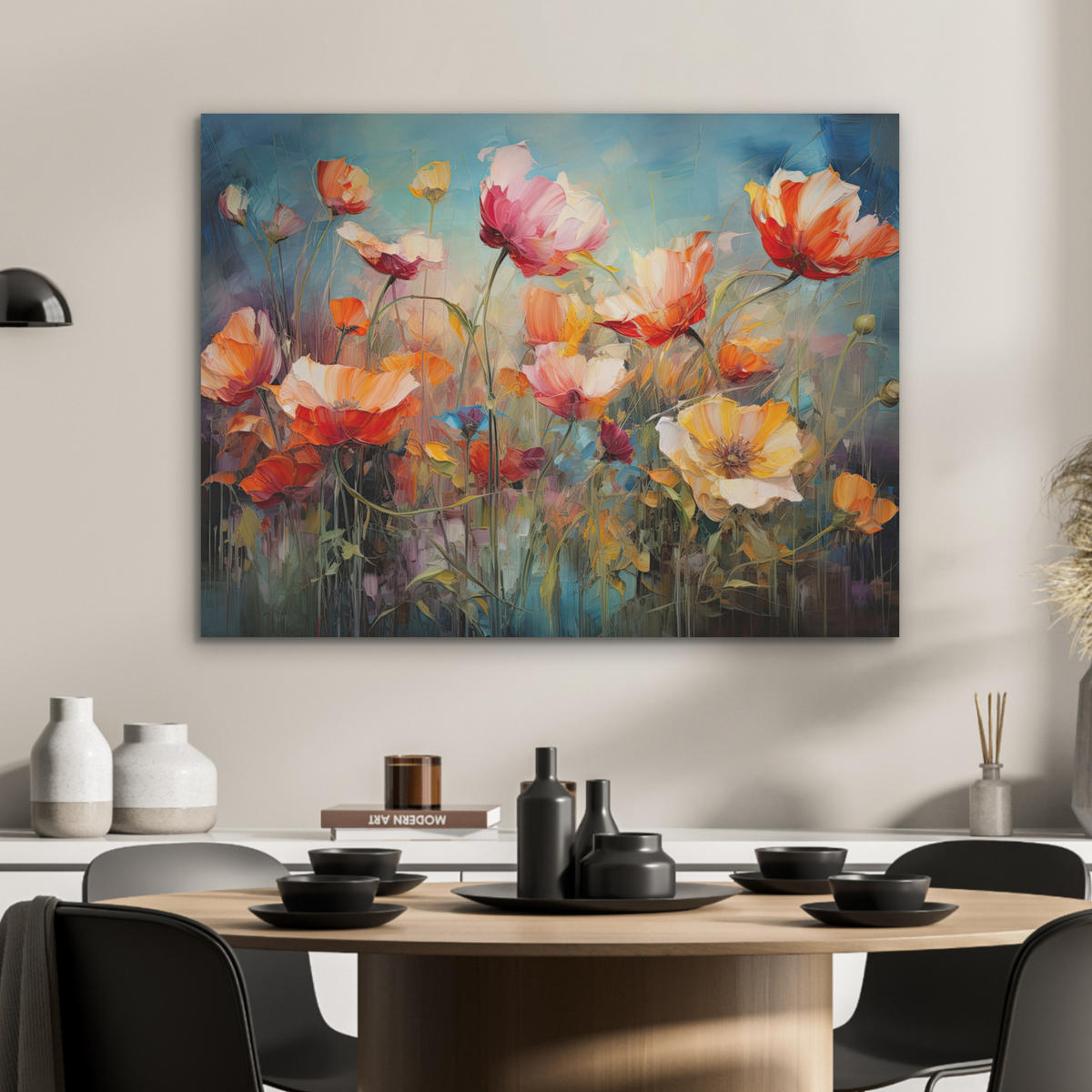 AKUSTIKPANEEL Blumen - Aquarell - Kunst - Botanisch - Natur 80x60 cm - Orange, Textil (80/0.9/60cm) - MuchoWow