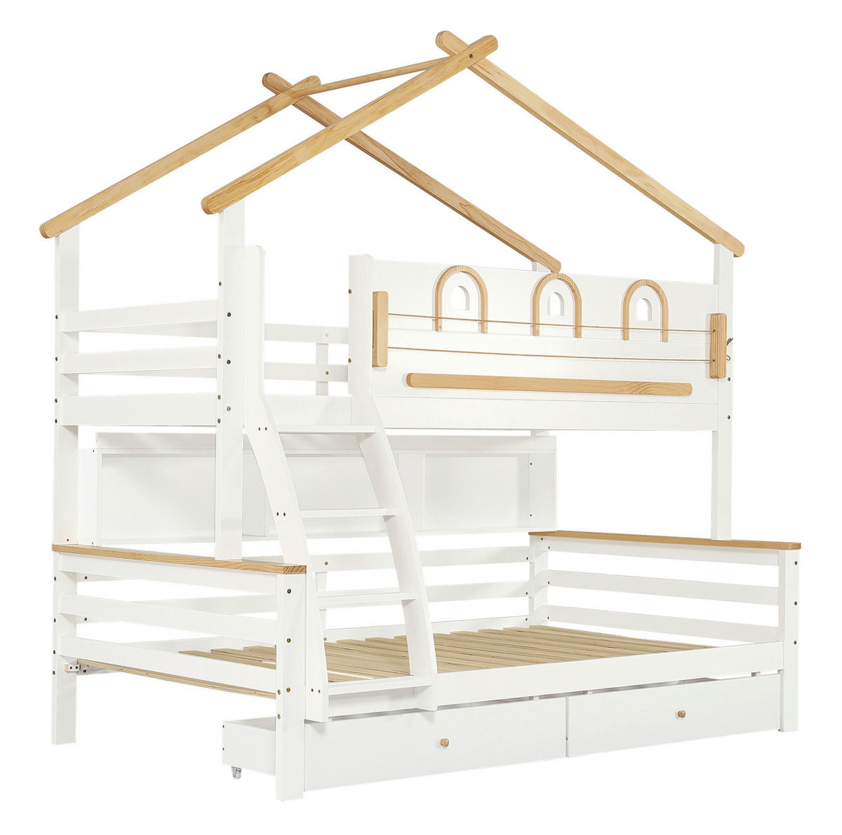 ETAGENBETT Kinderetagenbett 90/200 cm & 120/200 cm Weiß Natur mit Schubladen ohne Matratze - Weiß, Holz (90/200cm) - MIVRAY