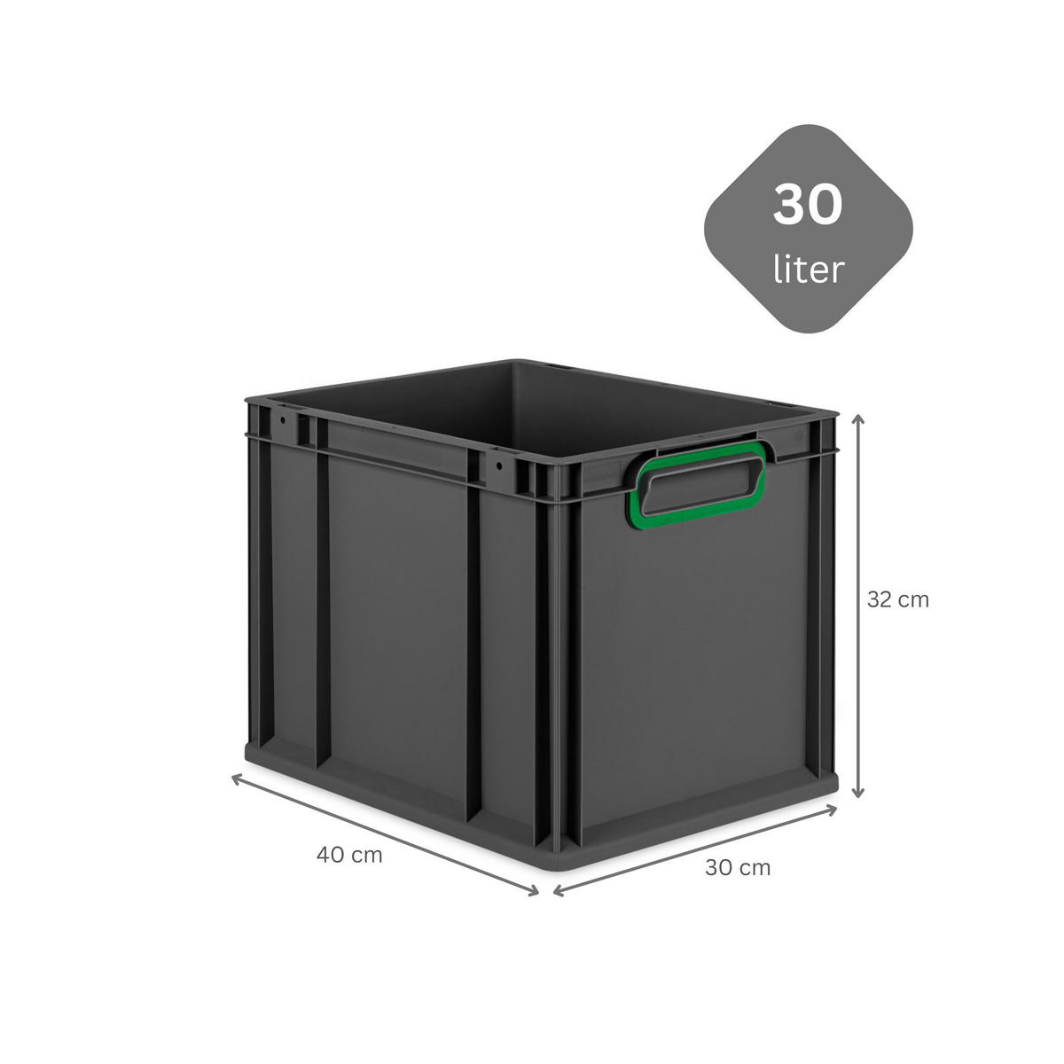 EUROBOX NextGen Color 32x30x40 cm 30 Liter Griffe grün zu, Schwarz - Schwarz/Grün, Kunststoff (30/32/40cm) - PROREGAL
