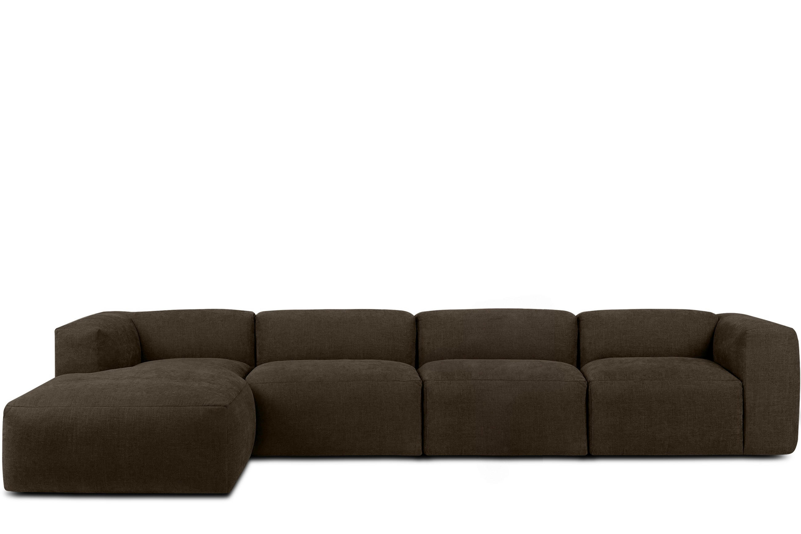 ECKMODULSOFA-LINKS BUFFO 6-Sitzer mit extrem weicher Sitzfläche, Gewebestoff, braun - Braun, Textil (377/180cm) - KONSIMO®