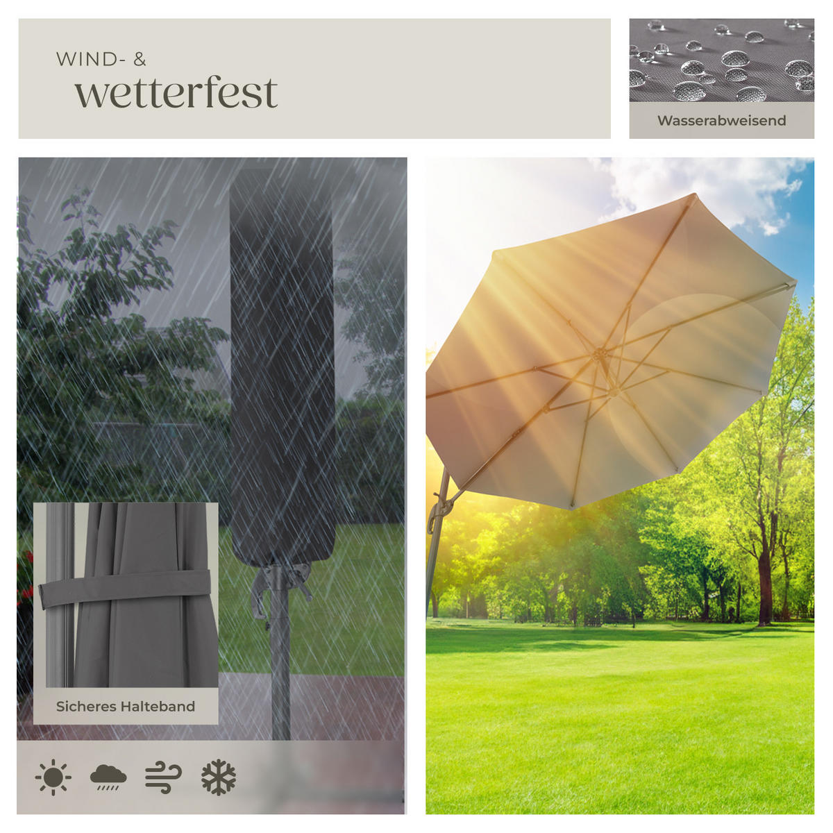 SONNENSCHIRM Daria,UV-Schutz 50+, inklusive Schutzhülle,grau - Grau, Metall (300/372cm) - tectake