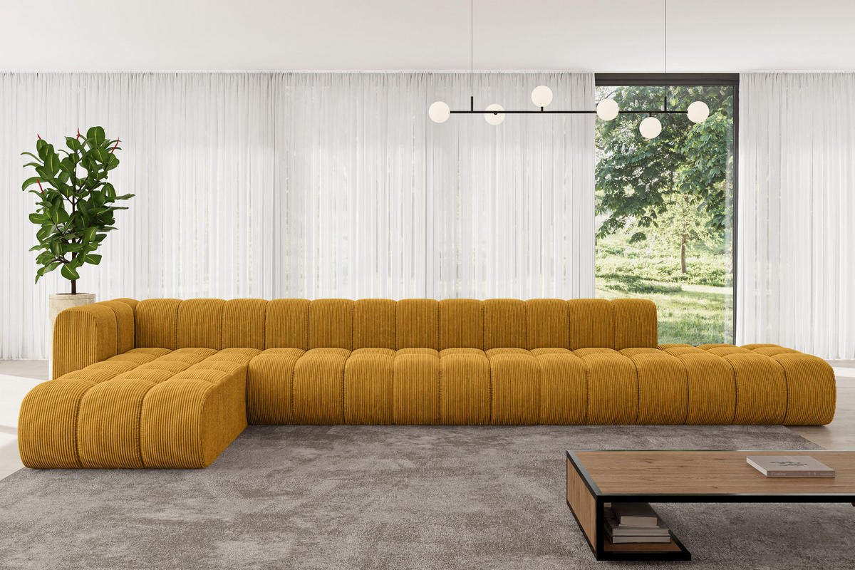 ECKSOFA modulares Sofa Zuvon-L3 - 478x177x70 cm Senfgelb - Currygelb, Holzwerkstoff/Textil (478/177cm) - ALTDECOR