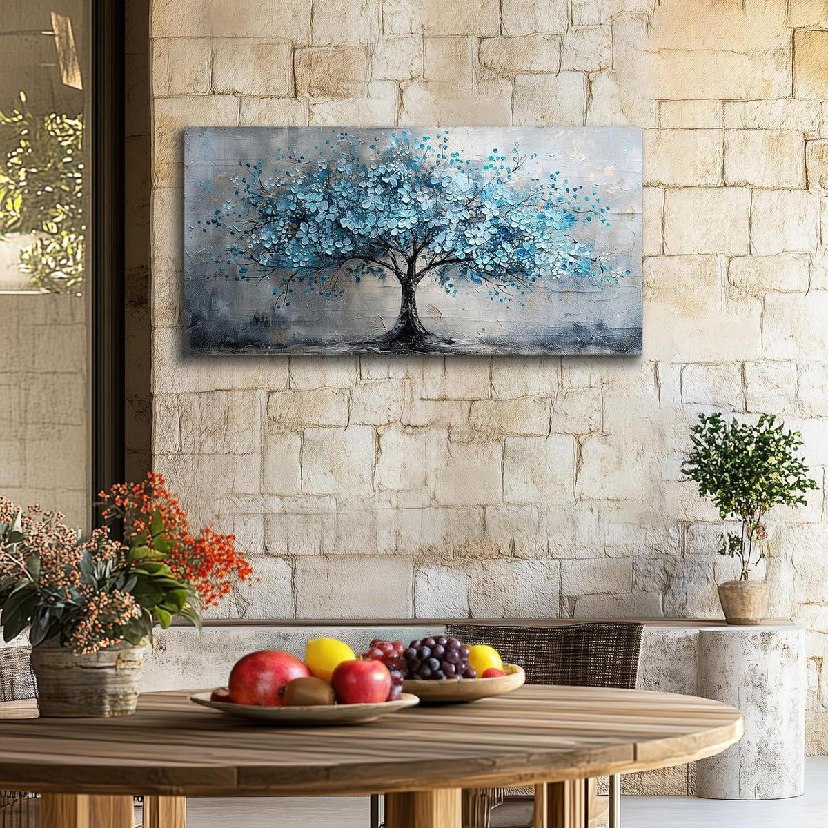 LEINWANDBILD Blauer Blumenbaum 50 x 100 cm - Blau, Textil (50/0.5cm)
