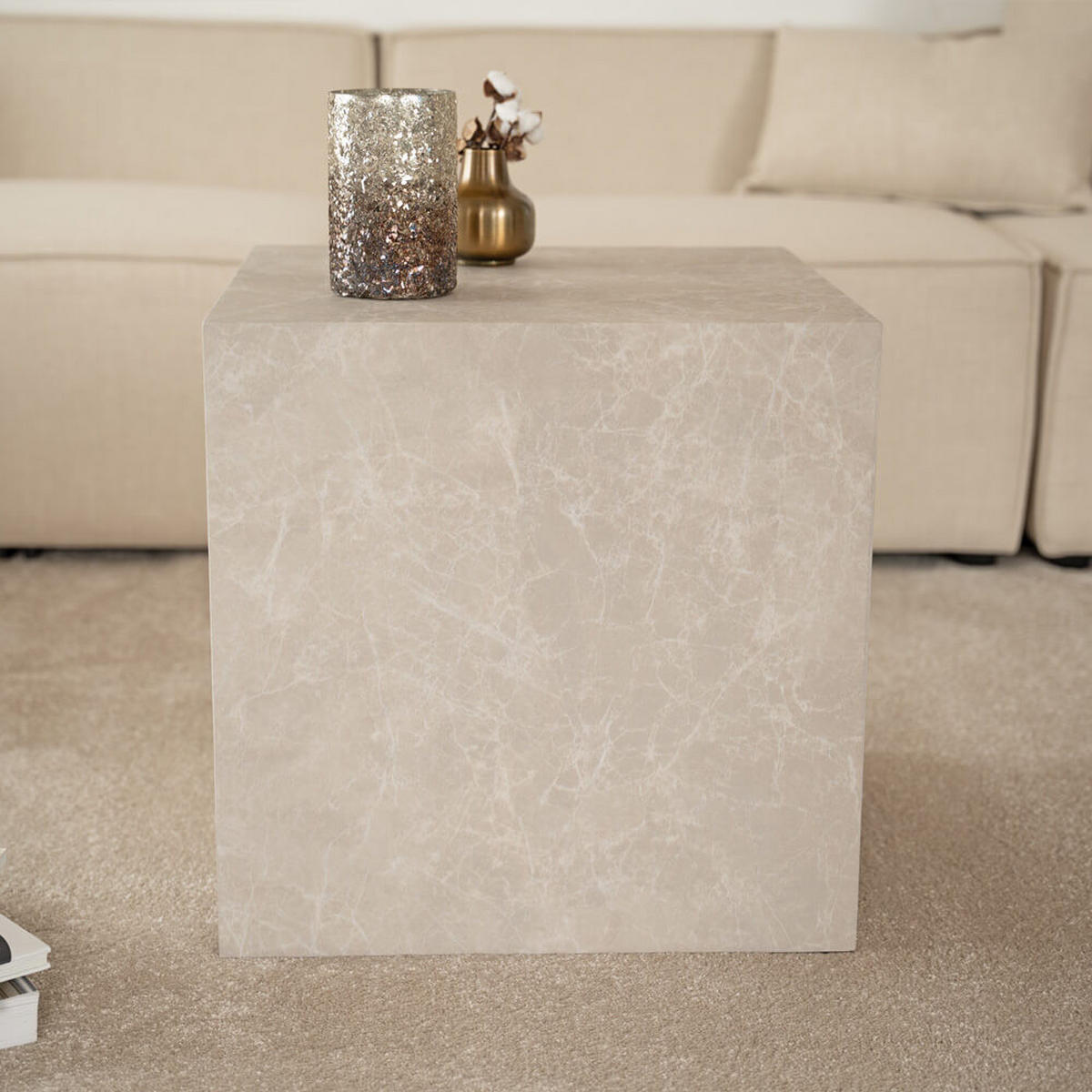 COUCHTISCH Marmor AMIRI M - 50 x 50 cm Beige - Beige, Holzwerkstoff/Textil (50/50/50cm) - Home Deluxe