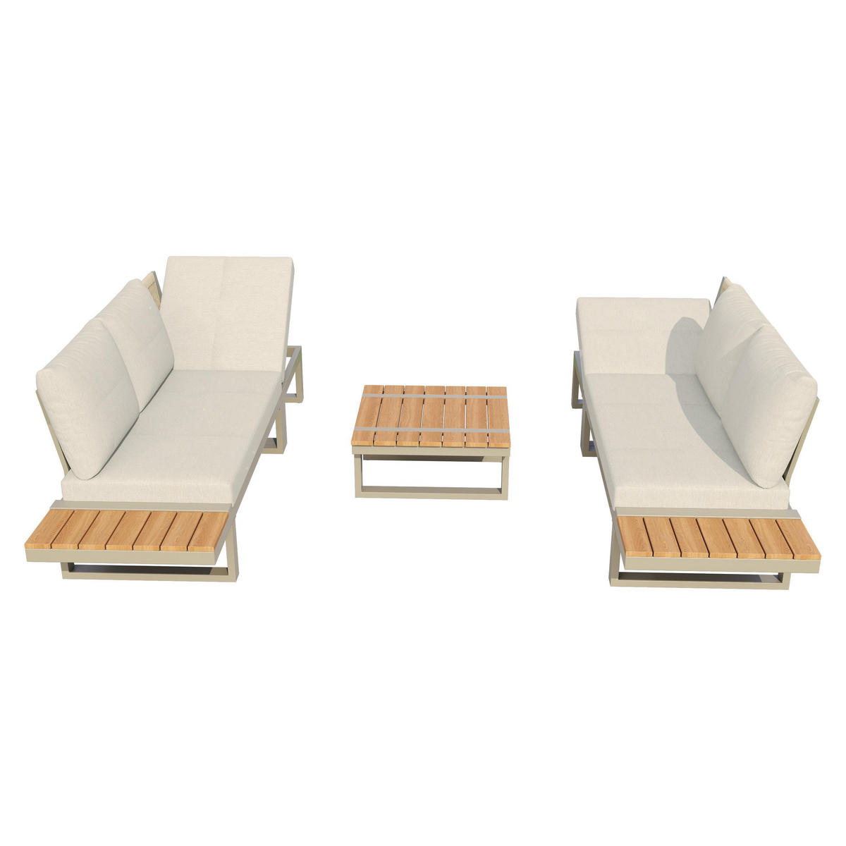 LOUNGEGARNITUR mit Couchtisch, Beige - Beige, Metall - KOMHTOM