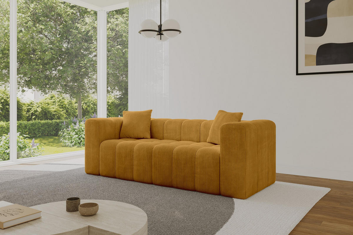 SOFA 2-Sitzer DONY-2 232x90x71 cm Senfgelb Cord - Currygelb/Dunkelgelb, Holzwerkstoff/Kunststoff (232/71/90cm) - ALTDECOR
