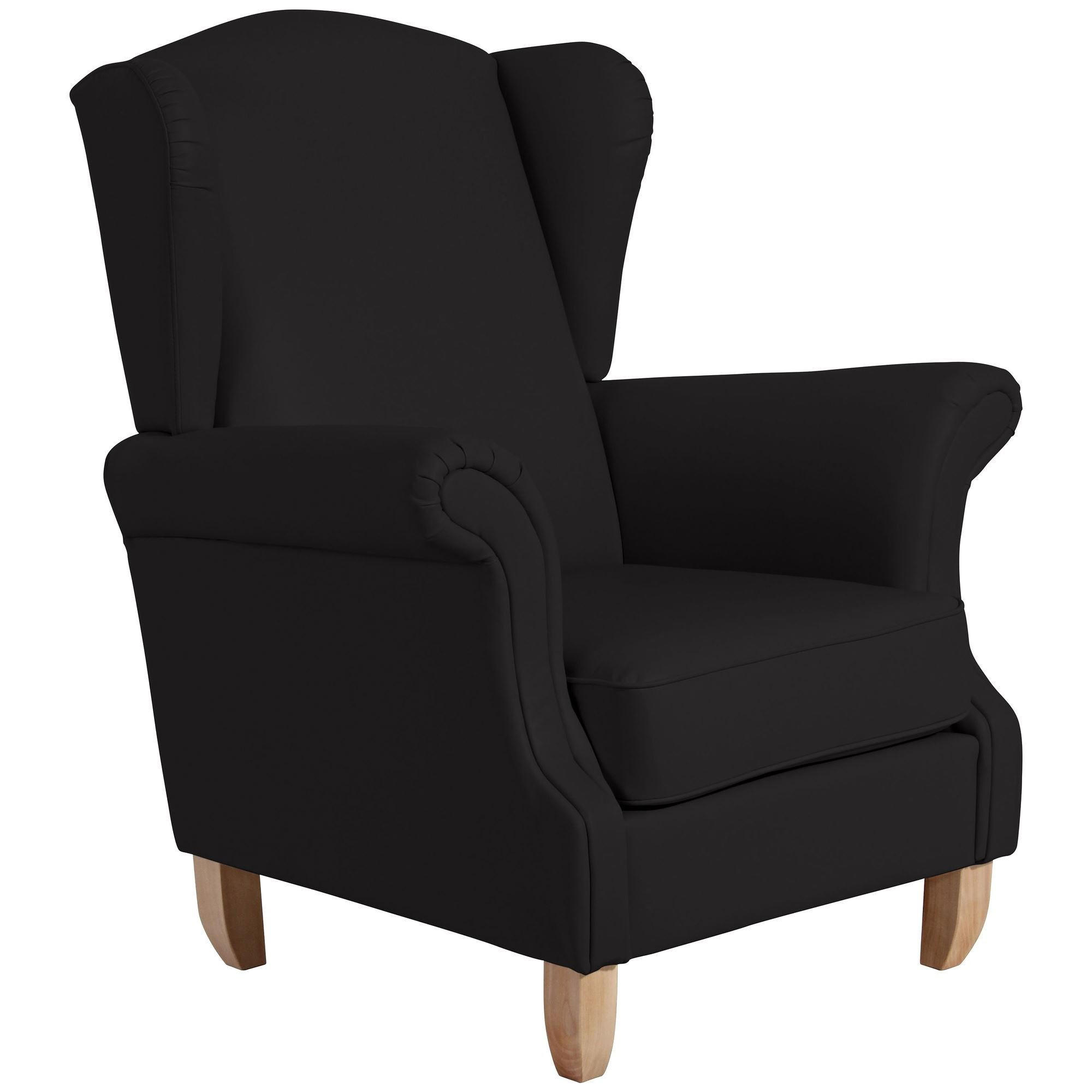 OHRENSESSEL Katria Bezug Kunstleder Buche natur / schwarz - Schwarz, Kunststoff (88/108/84cm) - 58aufmkessel