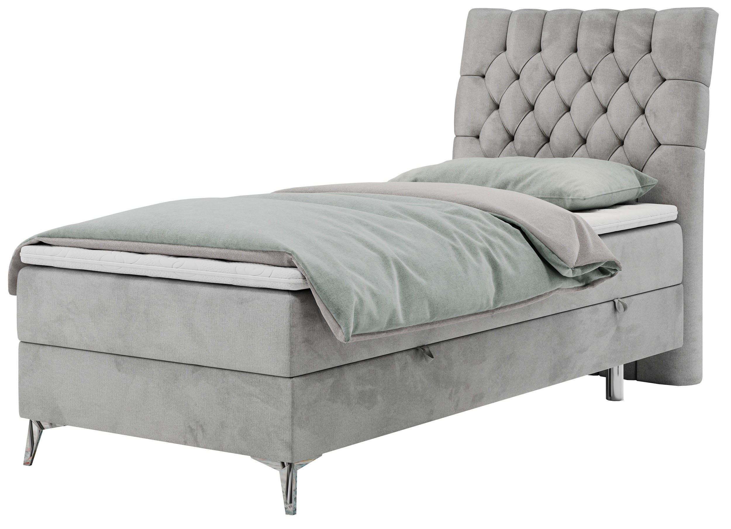 BOXBETT MILEN 90/200 Hellgrau Velvet - H4 - Rechts Seite - Hellgrau, Holz/Textil (90/200cm) - MKS