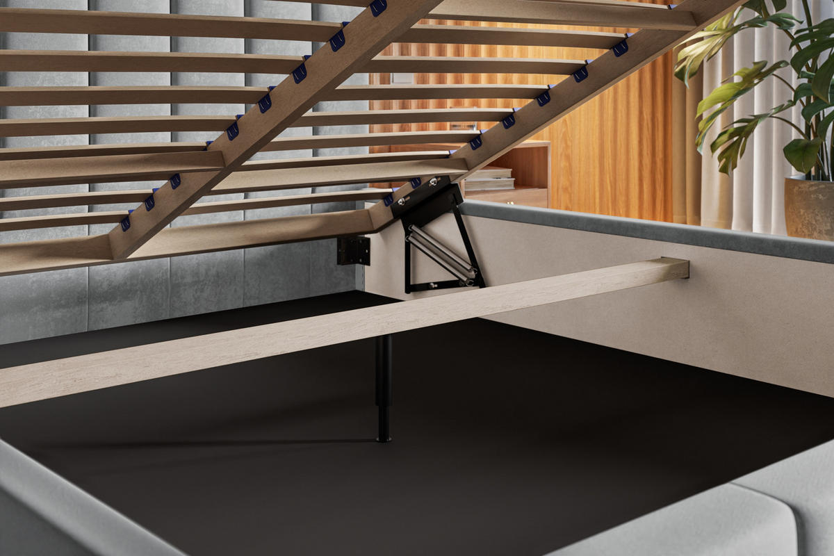 POLSTERBETT TOKIO SLIM, 140 x 200 cm mit Bettkasten und Lattenrost aus Holz, Farbe: Grau, Velourestoff - Grau, Holz/Kunststoff (140/200cm) - Alpi-Möbel