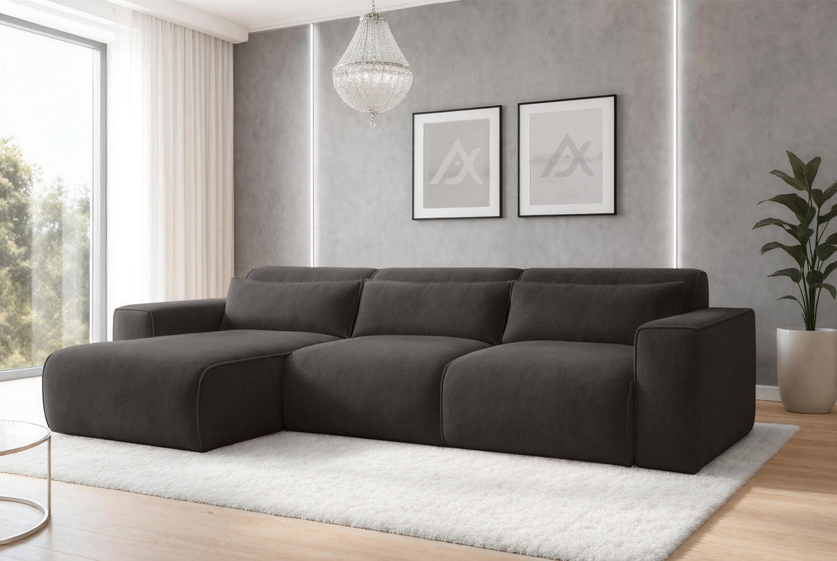 ECKSOFA L Form Ruyam Grau 310/165/78 cm – Schlaffunktion Links - Schwarz/Grau, Kunststoff/Textil (170/310cm) - AX Living