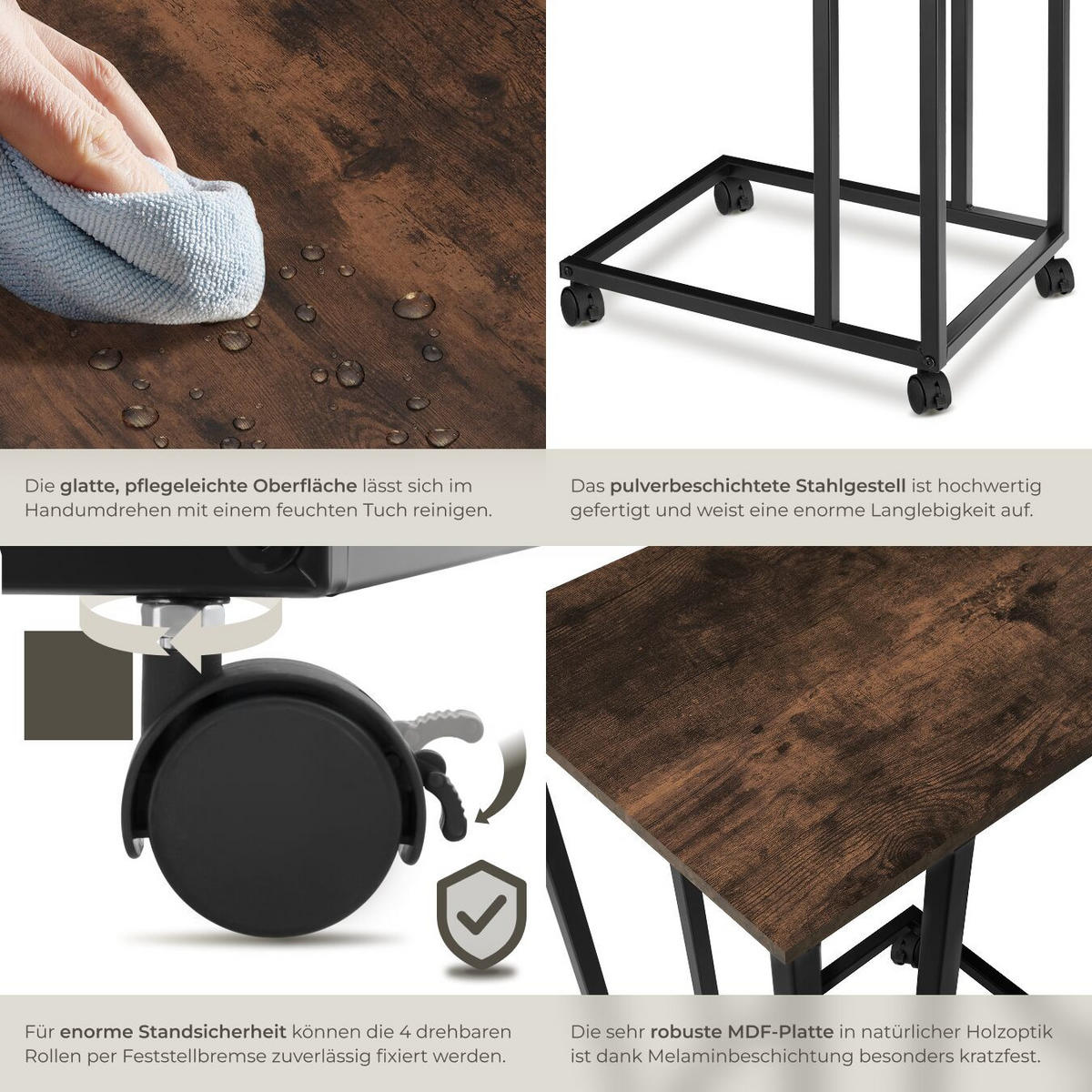 BEISTELLTISCH Luton,48 x 35 x 70 cm,Industrial Holz dunkel, rustikal - Rostfarben, Holz (48/35/70cm) - tectake