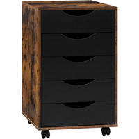 ROLLCONTAINER mit 5 Schubladen, Rustikales Braun - Dunkelbraun/Schwarz, Holzwerkstoff (40/66.5/40cm) - Woltu