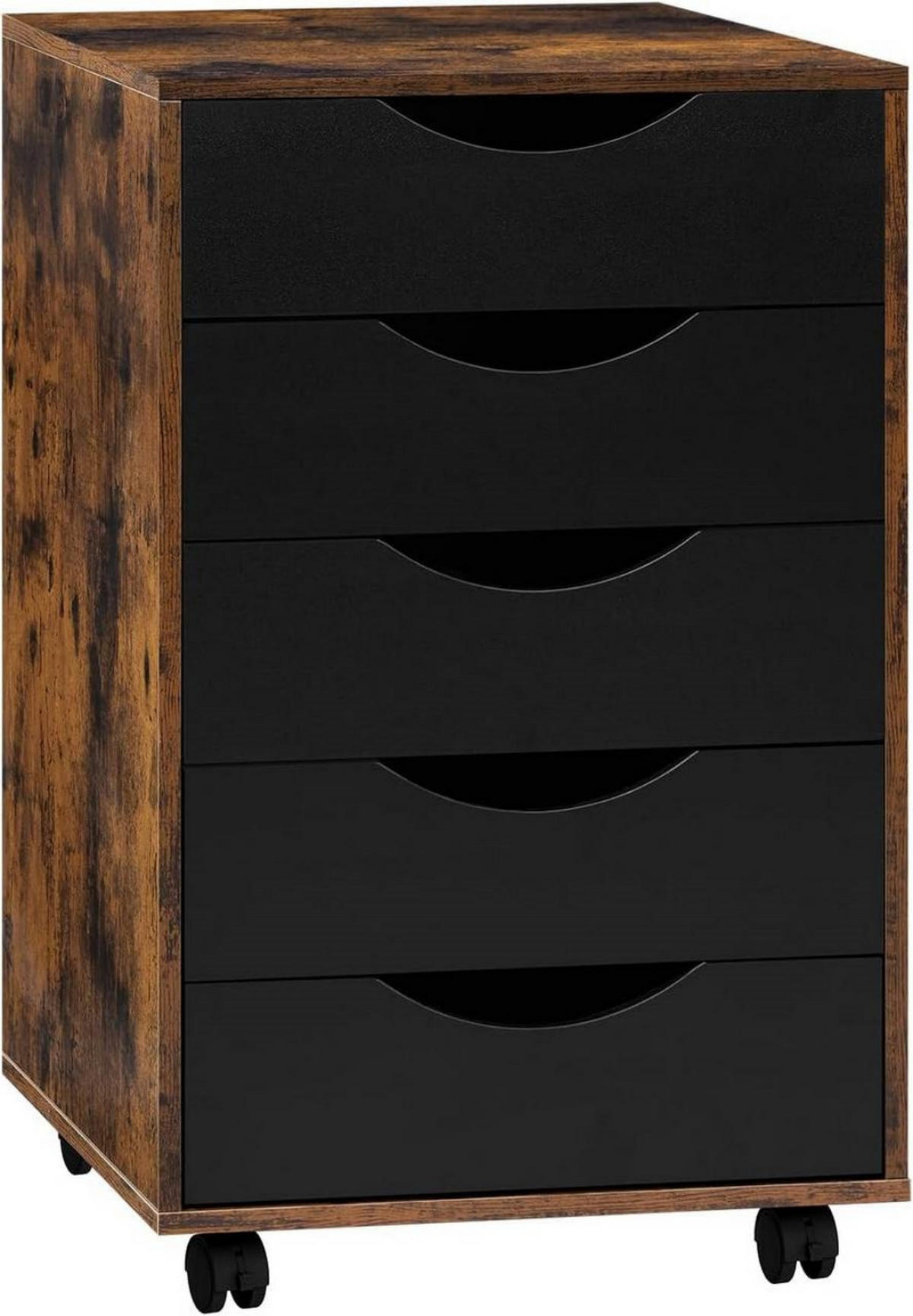 ROLLCONTAINER mit 5 Schubladen, Rustikales Braun - Dunkelbraun/Schwarz, Holzwerkstoff (40/66.5/40cm) - Woltu