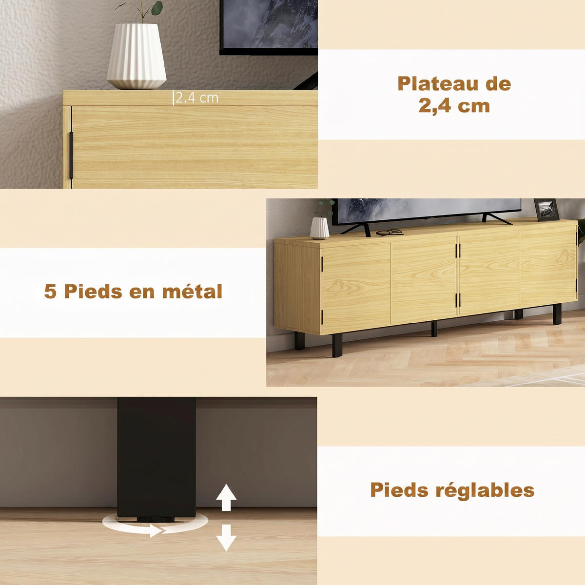 TV-MÖBEL Braun 1 Stück - Braun, Holzwerkstoff (180/55.5/35cm) - GiPP
