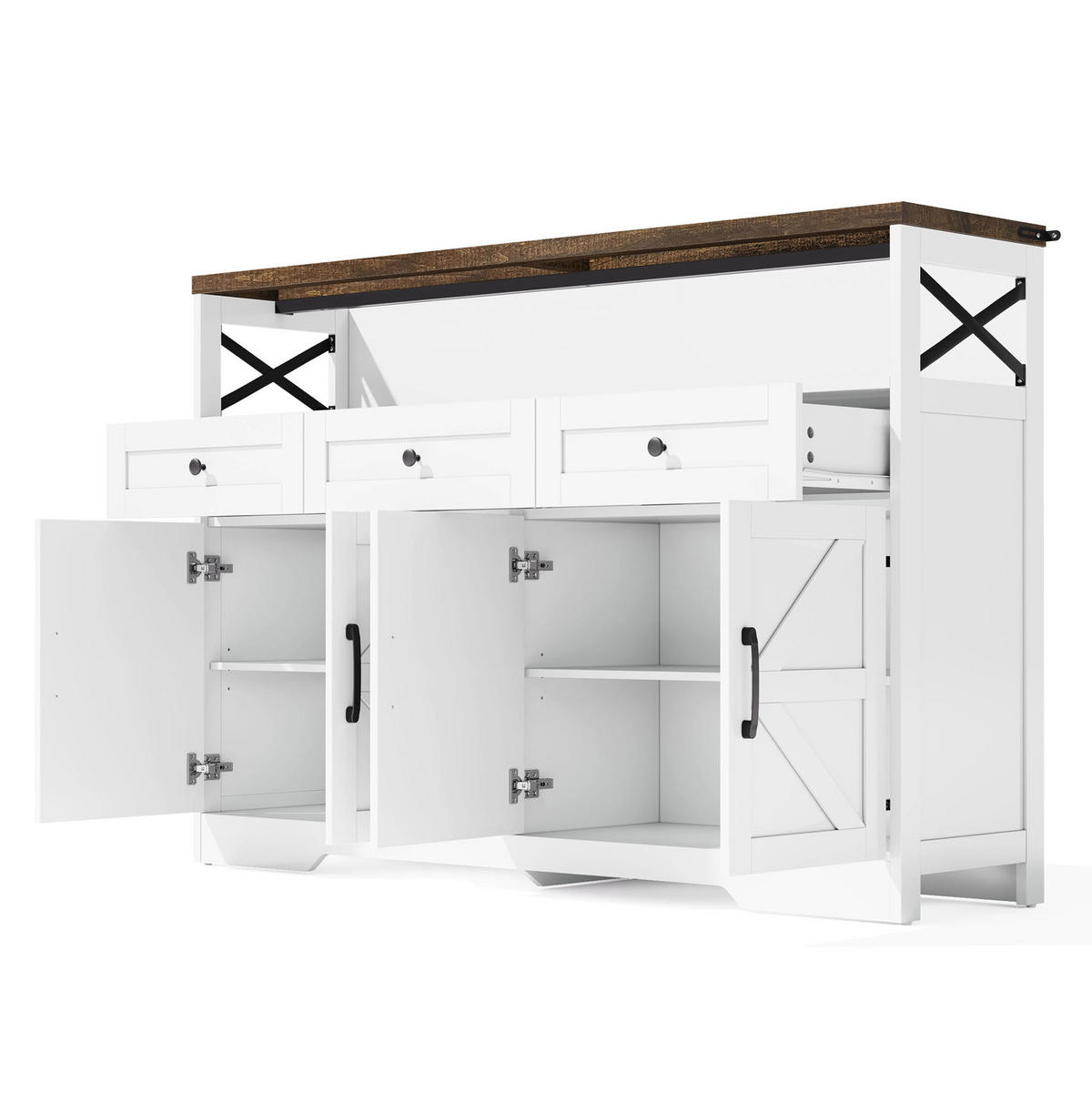 BUFFETSCHRANK 120/40/138,5 cm mit Steckdose, USB- und Typ-C-Anschluss, Gläserhalter und 3 Schubladen aus MDF, Schwarz - Schwarz, Holzwerkstoff (120/138.5/40cm) - Redom