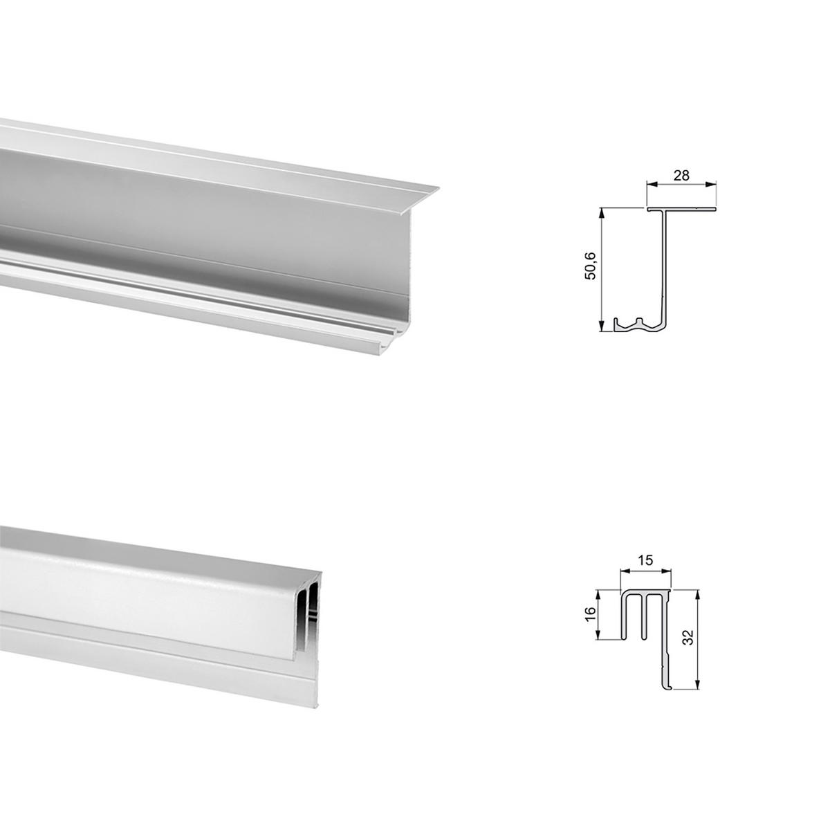 NECO 2 SCHIEBETÜR-SET zum sanften Schließen von Schränken, Stärke 16 mm, ohne Paneele, Metallic Grau - Multicolor, Metall (1.5/5/230cm) - EMUCA