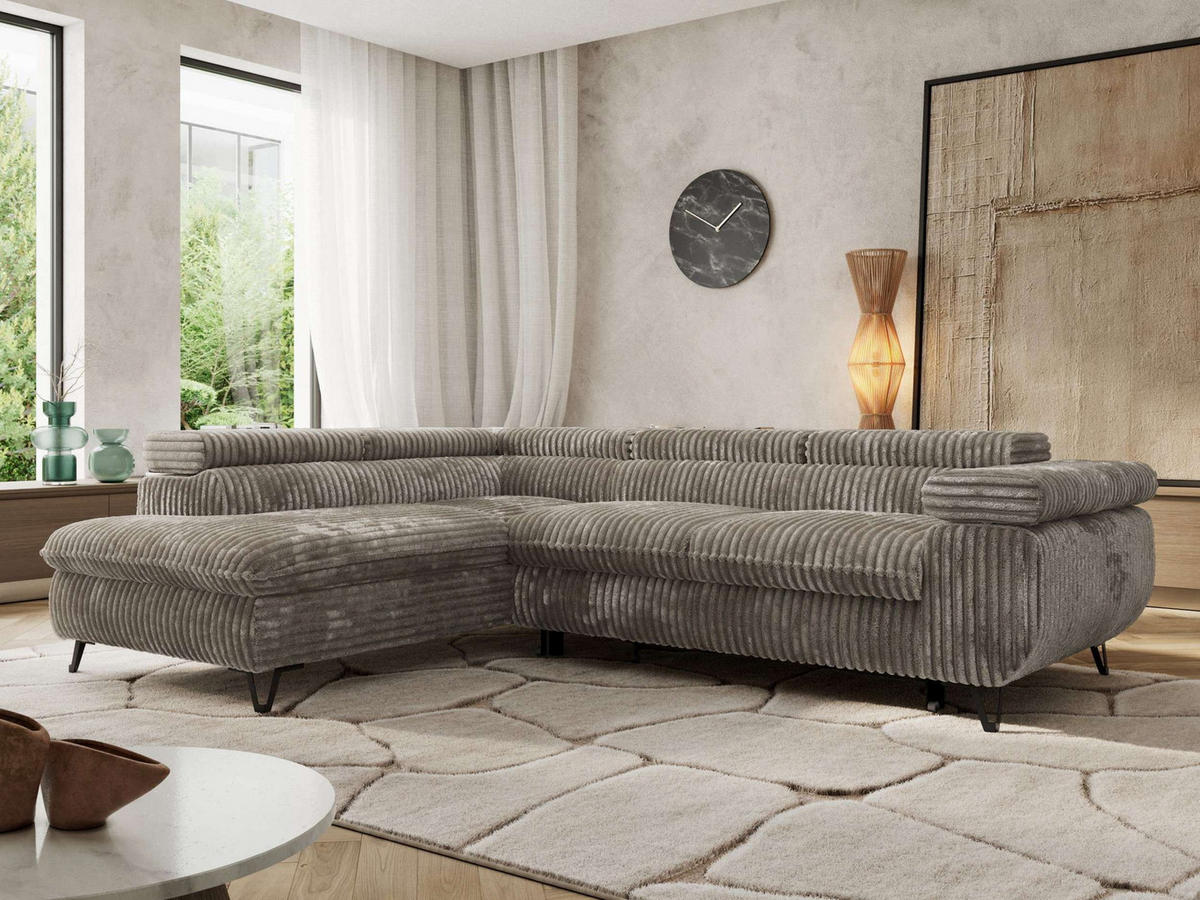 ECKSOFA PABLO L Grau Cord - Links Seite - Schwarz/Grau, Textil/Metall (208/273cm) - MKS