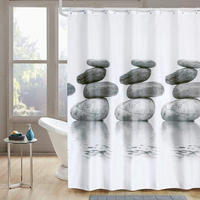 DUSCHVORHANG Grau 180 x 180 cm Steine Muster wasserdicht schimmelresistent mit Haken - Grau, Textil (180/180cm) - MCBOSON