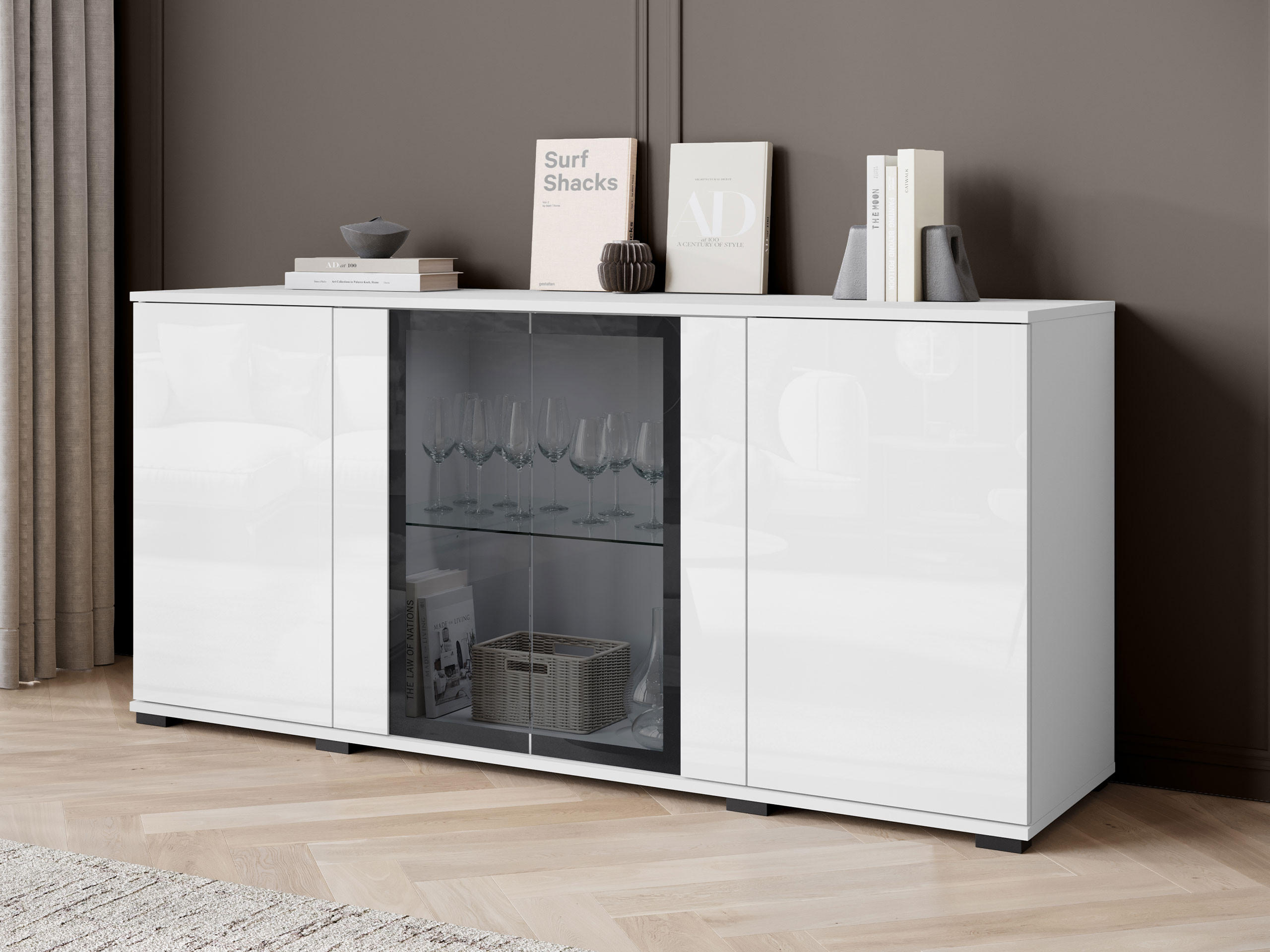 KOMMODE Caro SB 154 4D - Schwarz/Weiß, Holzwerkstoff/Kunststoff (150/70/40cm) - MIRJAN24