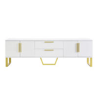 TV-SCHRANK Weiß Hochglanz 170/40/53,5 cm Goldgriffe Goldfüße Gravierte Türen - Weiß, Karton (40/53.5/170cm) - PANGIVO