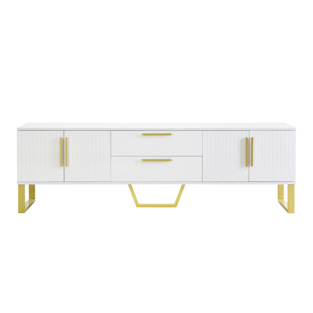 TV-SCHRANK Lowboard Hochglanz Goldgriffe Strukturfront - Weiß, Holz (170/53.5/40cm) - LEBENLANG