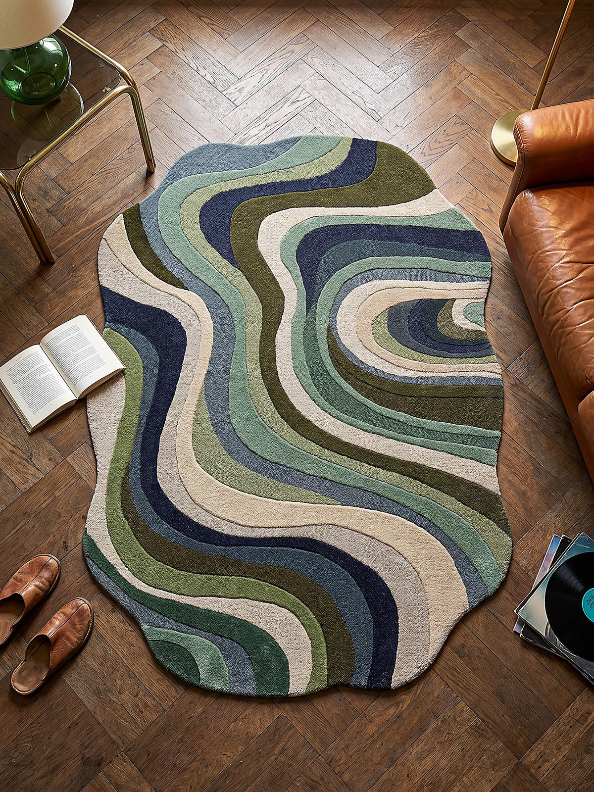 TEPPICH aus Wolle, handgetuftet, EFFRA, in Erdtöne-Grün, Wellen-Swirl, 200 x 290 cm - Grün, Textil (200/290cm) - KADIMA DESIGN