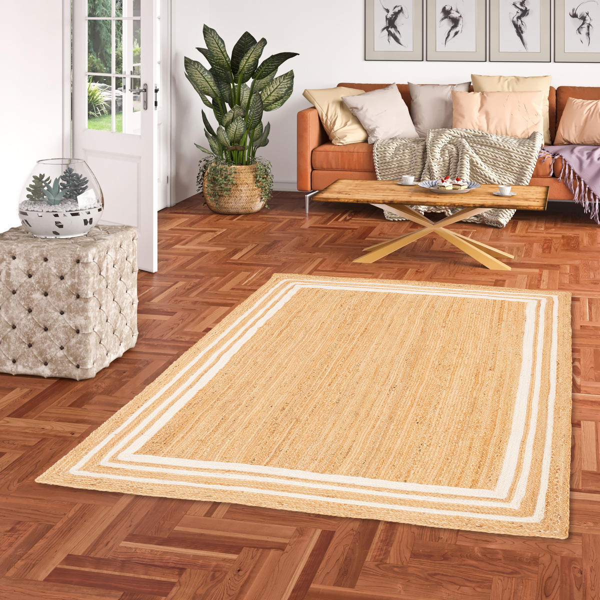 NATURFASER TEPPICH JUTE SALSA BORDÜRE - Creme, Textil (140/200cm) - Pergamon