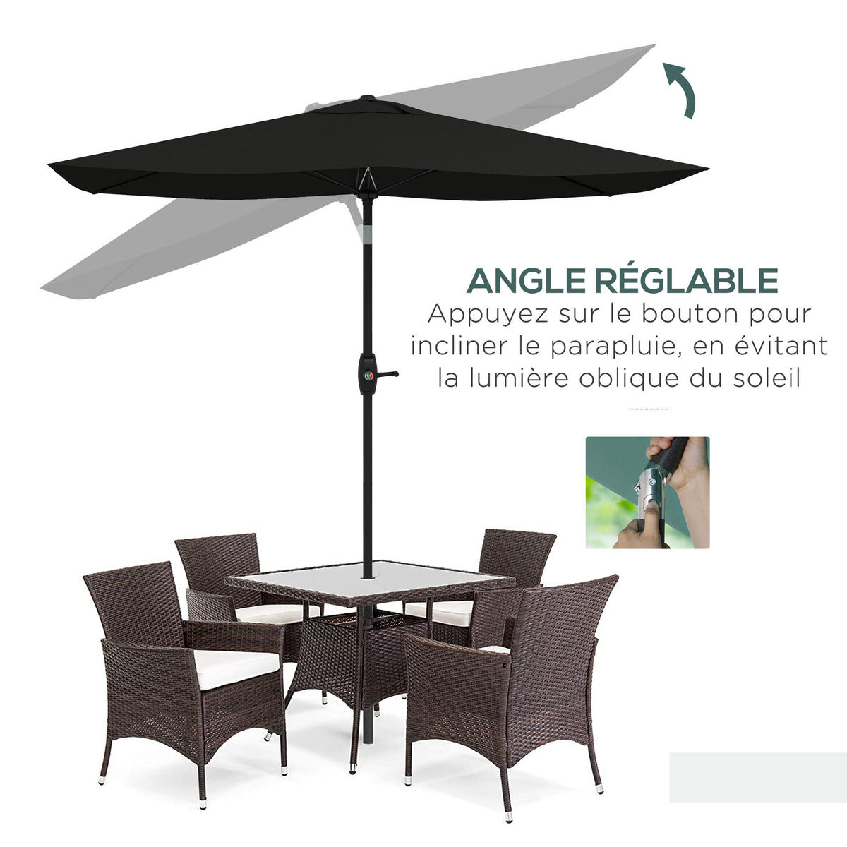 SONNENSCHIRM DE-11460 rechteckig, neigbar, 3 x 2 m Schwarz - Schwarz, Metall (200/290cm) - ComfortXL
