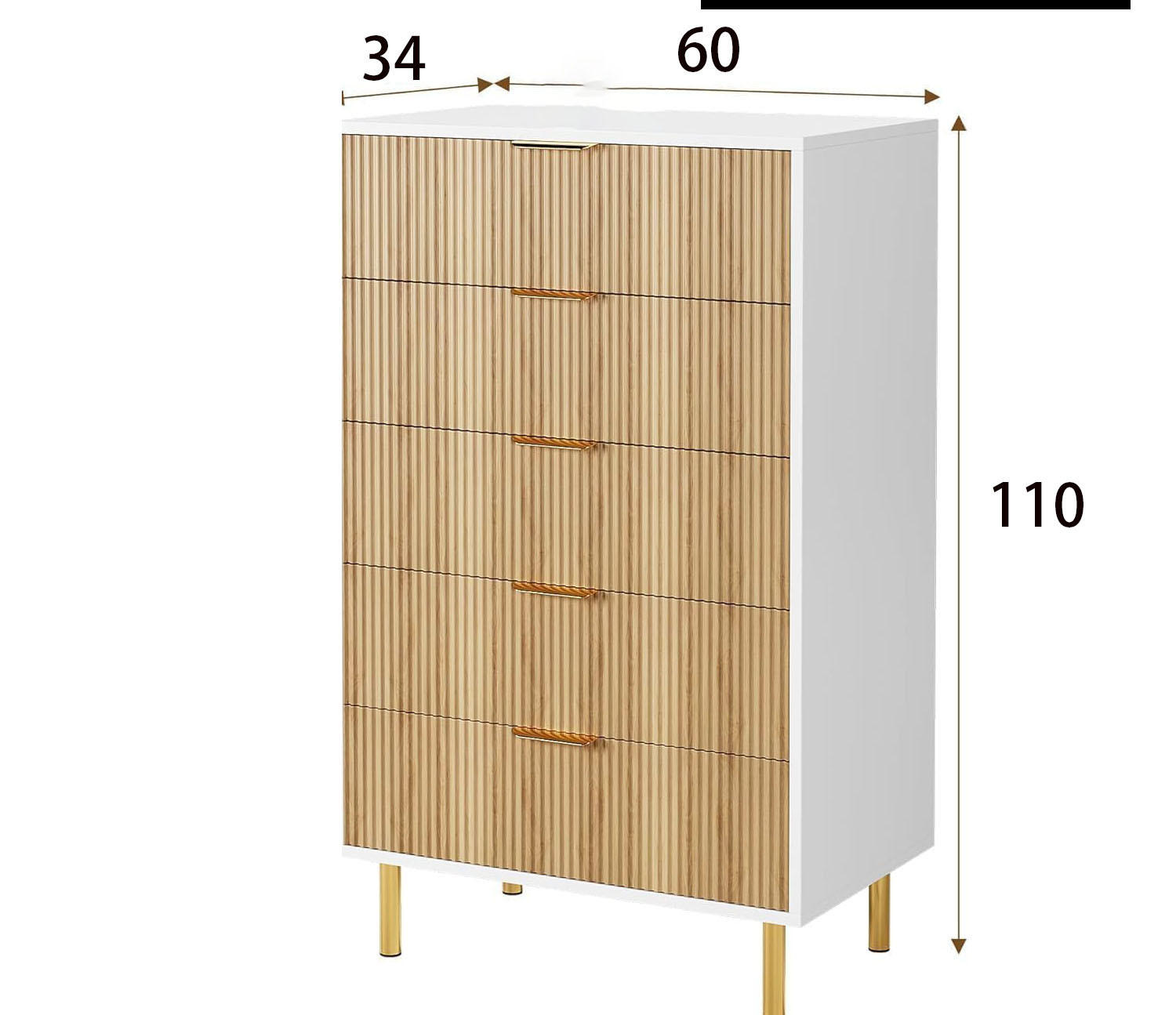 KOMMODE 5 Schubladen, modernes Design, Khaki - Kastanienfarben, Holz (60/110/34cm)