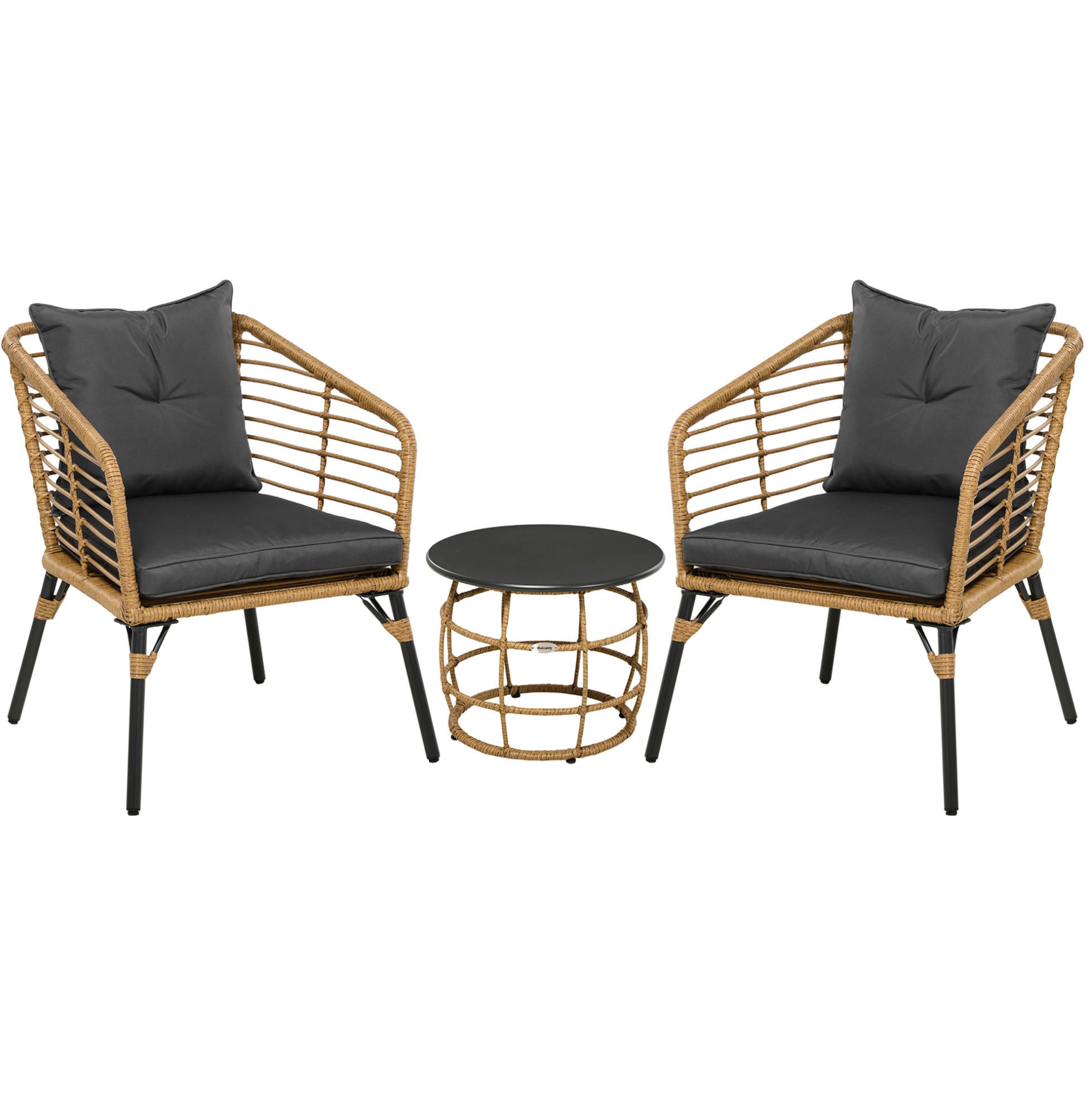 Modfu BISTRO set z oceli a PE ratanu 62x65x78 cm písková s polstrovanými křesly a stolkem