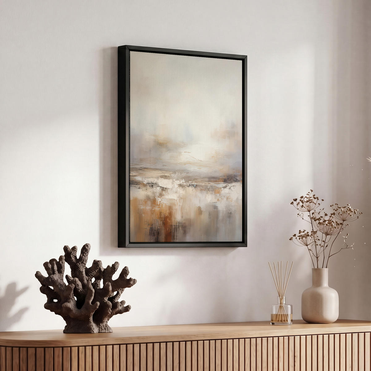 LEINWAND Bilder mit Rahmen - Kunst - Industriell - Grau - Braun - Abstrakt - 20x30 - Sandfarben, Textil (20/30cm) - MuchoWow