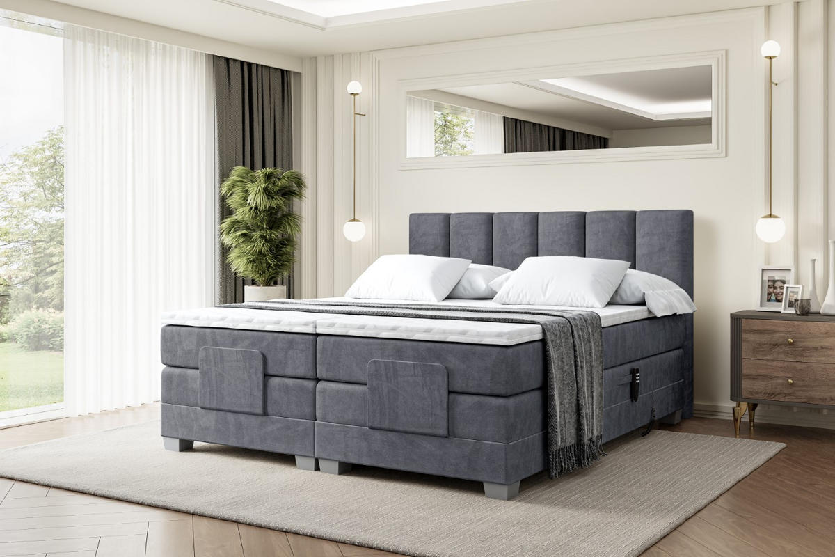 BOXSPRINGBETT elektrisch verstellbar mit 2 Matratzen H4/Taschenfederung AMEL EL 200 x 200 Dunkelgrau - Dunkelgrau, Holzwerkstoff (207/200cm) - ALTDECOR