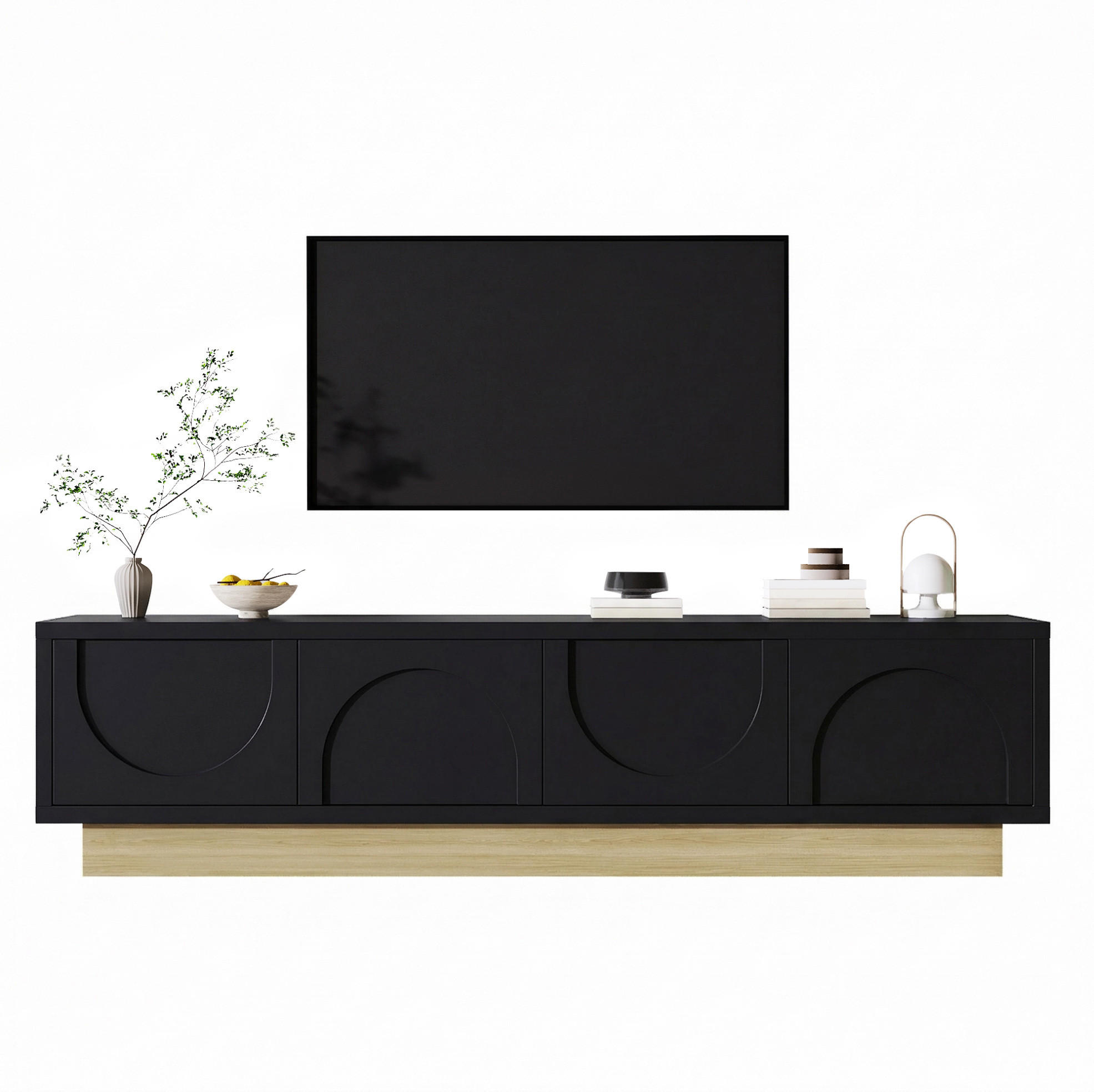 TV-LOWBOARD 175/40/41,5 cm schwarz aus MDF mit Push-to-Open - Schwarz, Holzwerkstoff (40/41.5/175cm) - OKWISH