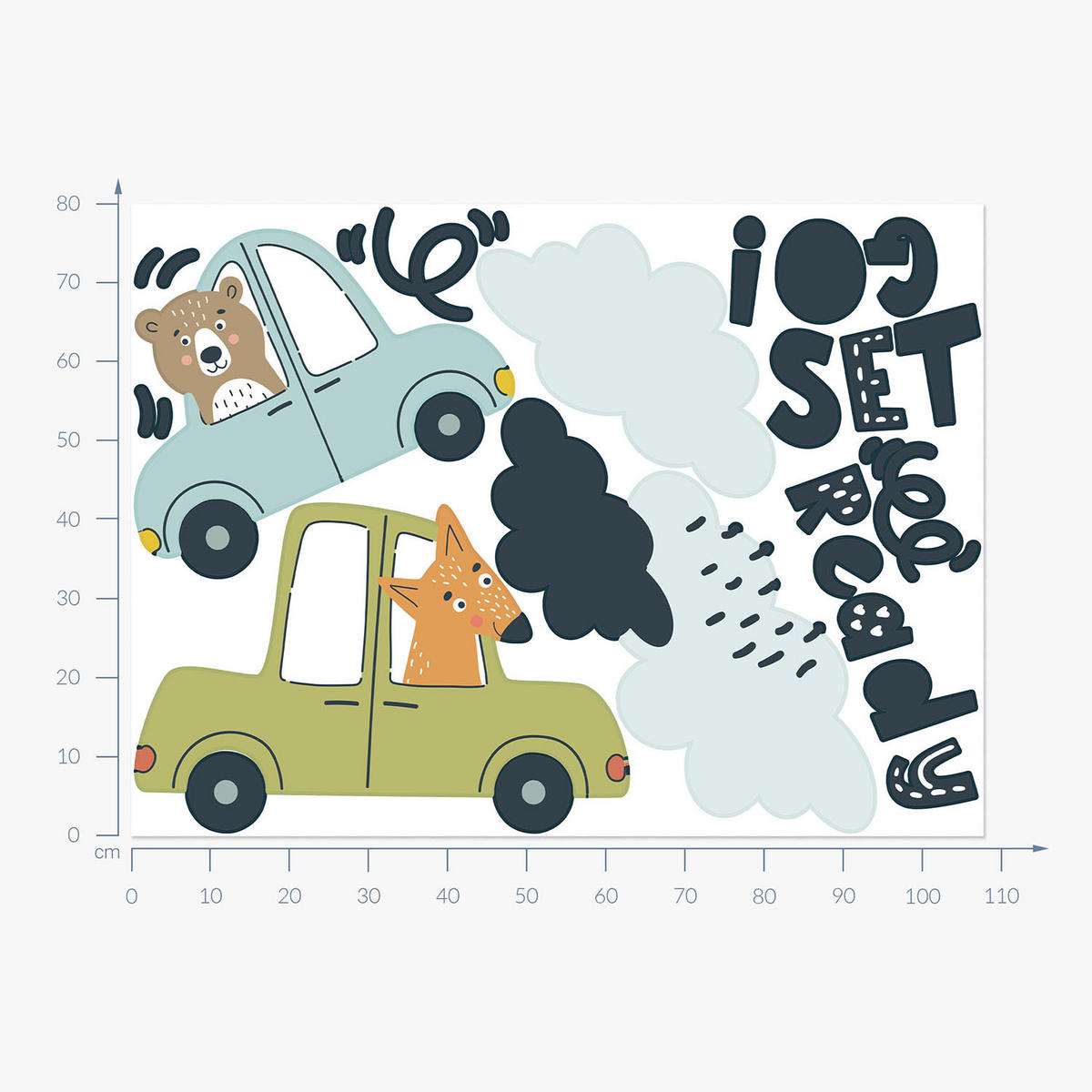 WANDAUFKLEBER 80x108cm - Tiere in Autos - Multicolor, Kunststoff (80/108/0.1cm) - Wallfluent