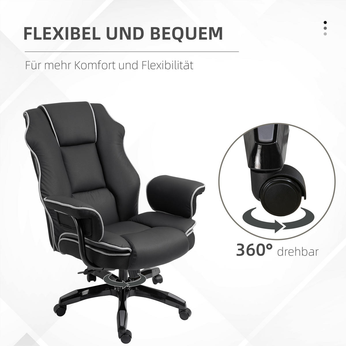 ERGONOMISCHER Bürostuhl, Schwarz - Schwarz, Leder (80/124/76cm) - Vinsetto