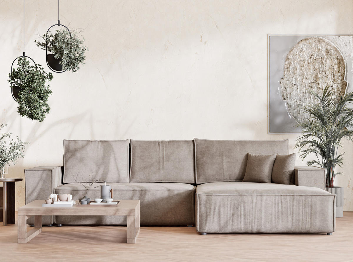 ECKSOFA Maze Grau braun Chenille-Stoff - Rechts Seite - Graubraun/Schwarz, Holz/Holzwerkstoff (294/185cm) - Maison de Reve