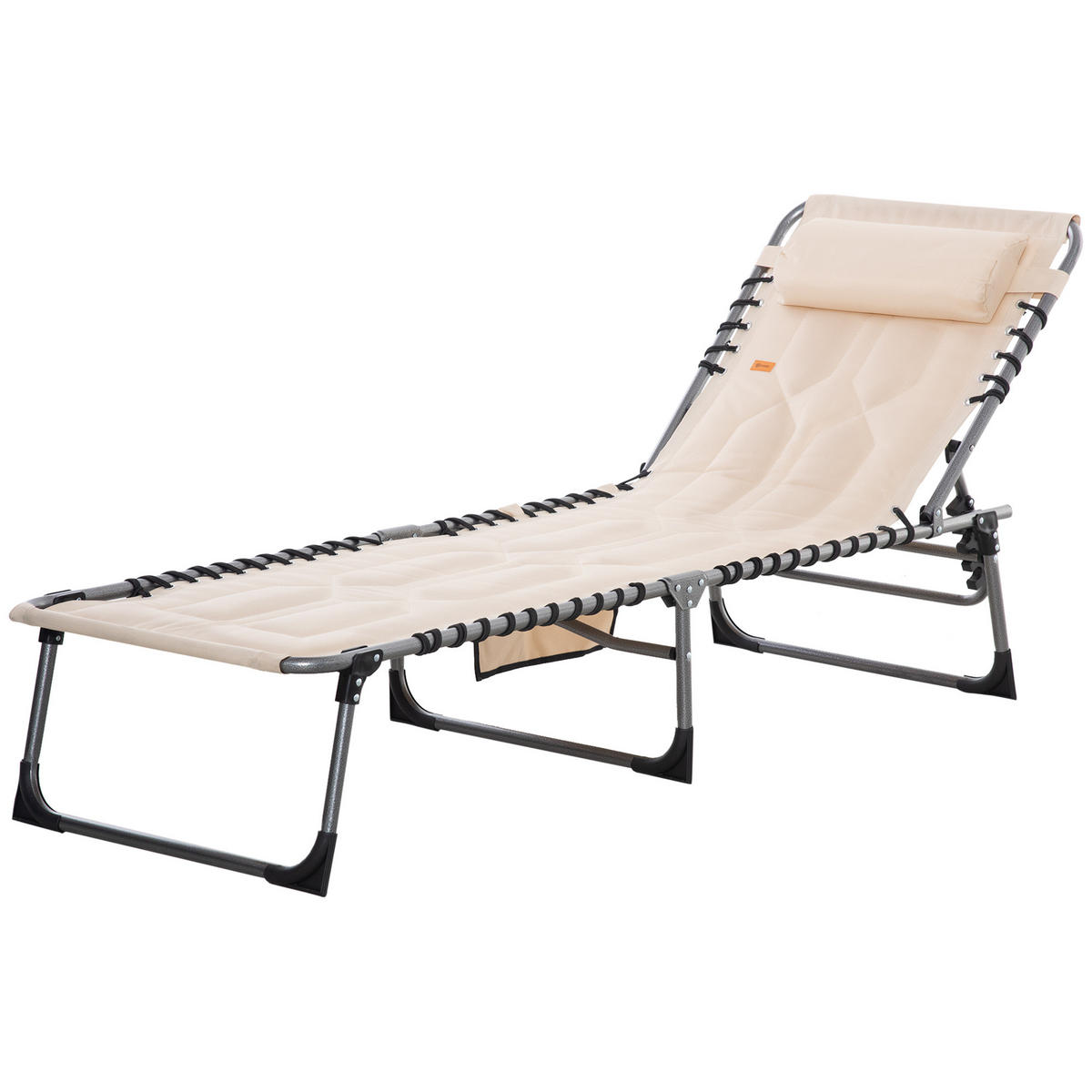 SONNENLIEGE, Faltbare Gartenliege, Klappliege mit Kissen, 5-stufige Rückenlehne, Oxfordstoff, 188 x 57 x 30 cm, Beige - Beige, Metall (188/30/57cm)