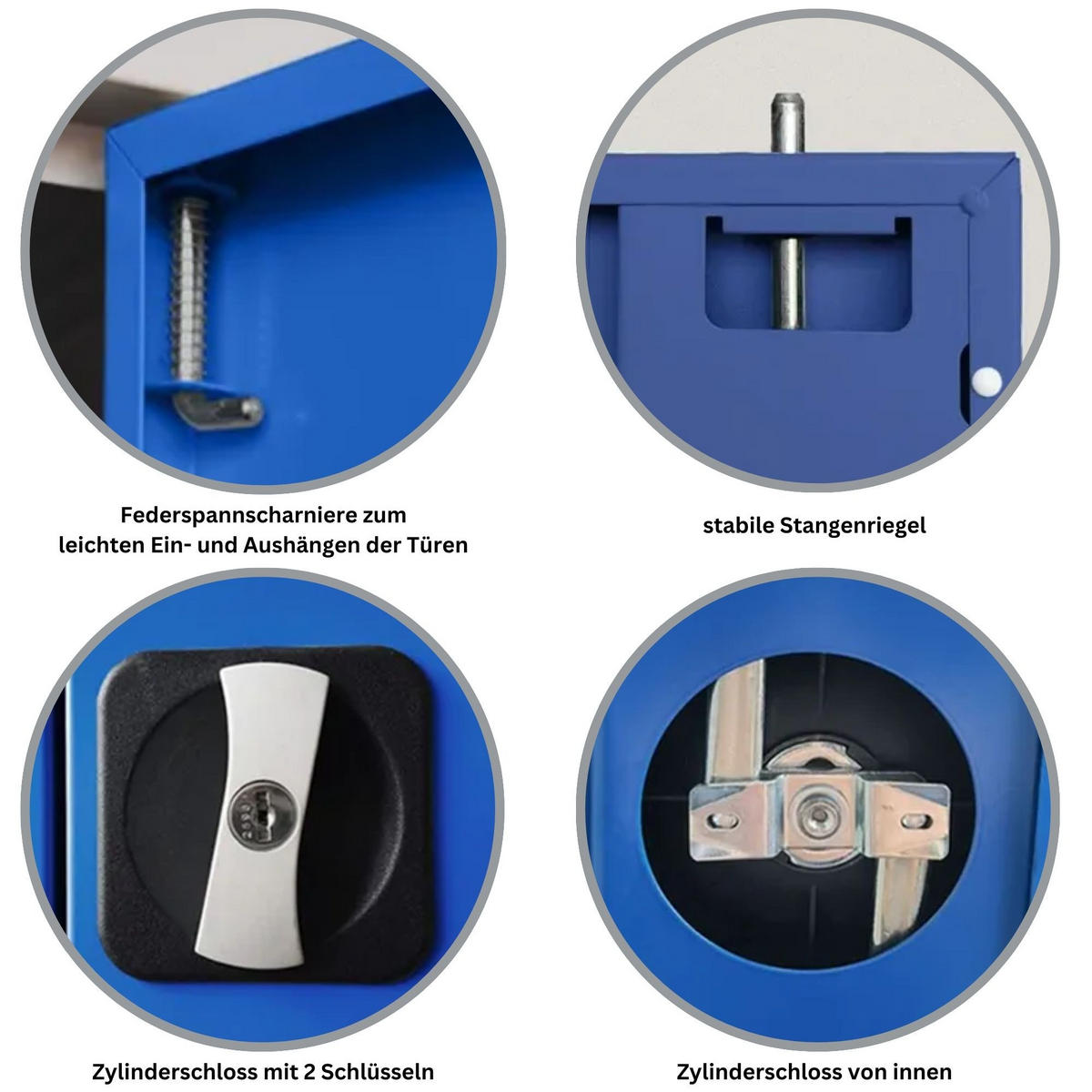 STAHLSCHRANK Bee mit 4 lackierten Fachböden 195x92x50 cm Korpusfarbe Lichtgrau Frontfarbe Enzianblau - Blau, Metall (92/195/50cm)