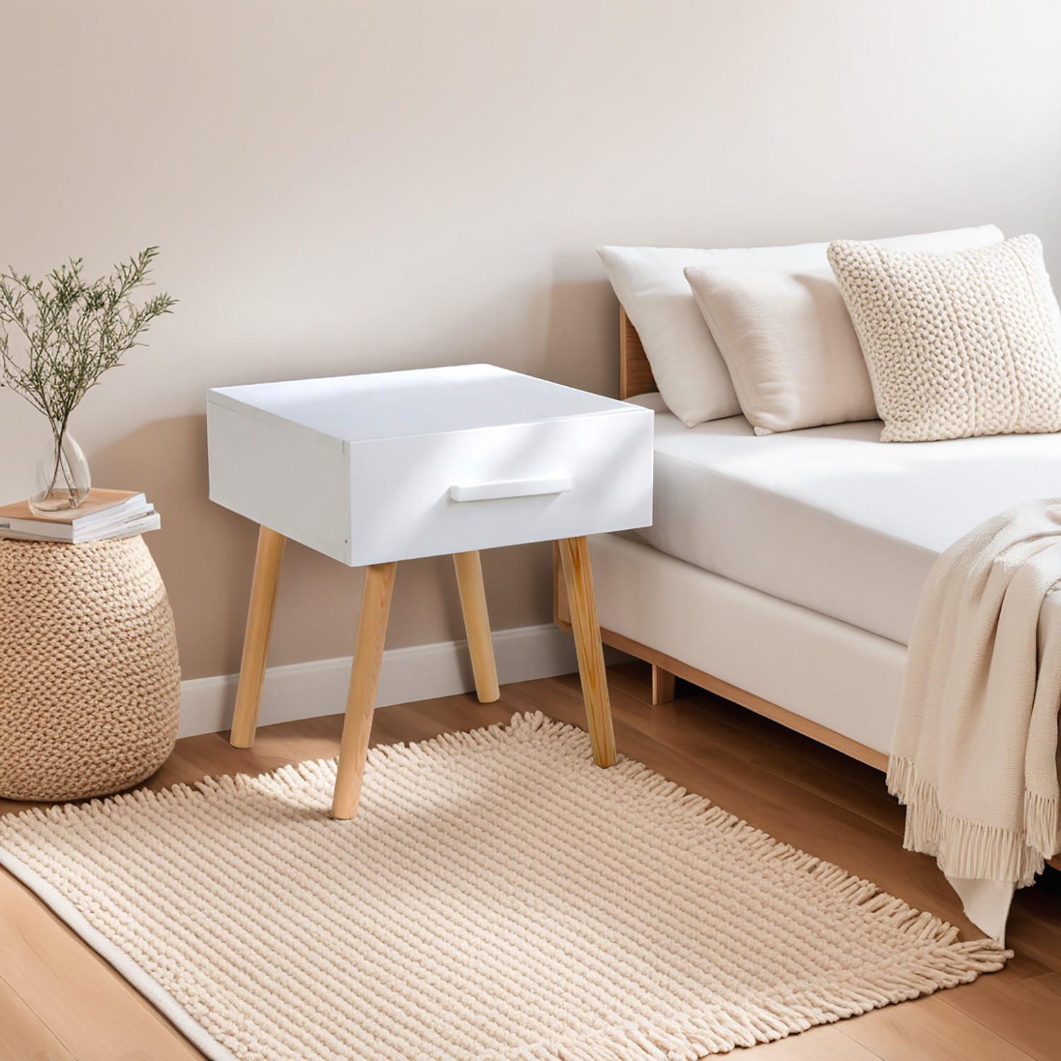 NACHTTISCH weiß - Weiß, Holz (40/46/40cm) - Homestyle4u