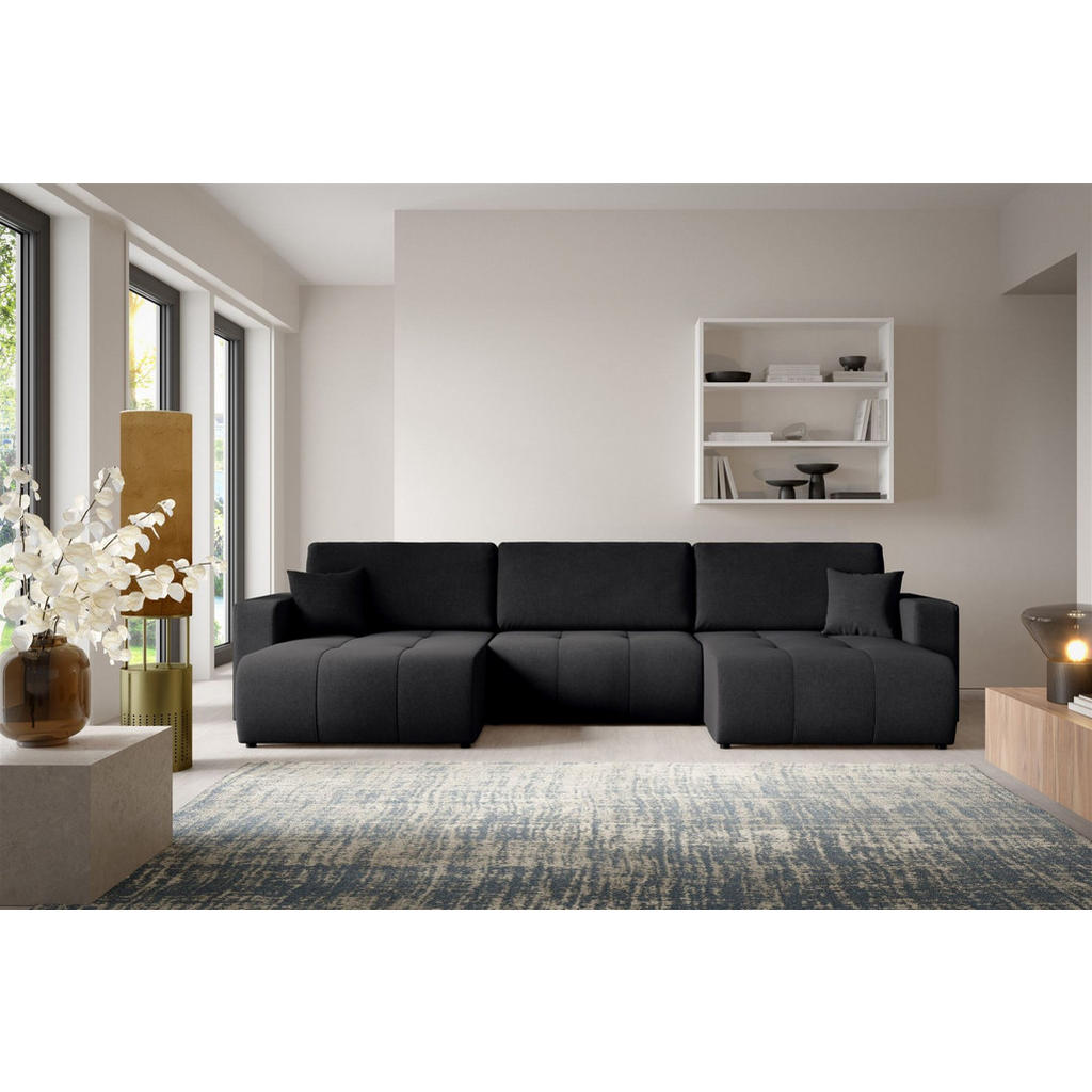 Thumbnail - Fun Möbel Wohnlandschaft, Schwarz, Textil, U-Form, 344x82x149 cm, Wohnzimmer, Sofas & Couches, Wohnlandschaften, Wohnlan...