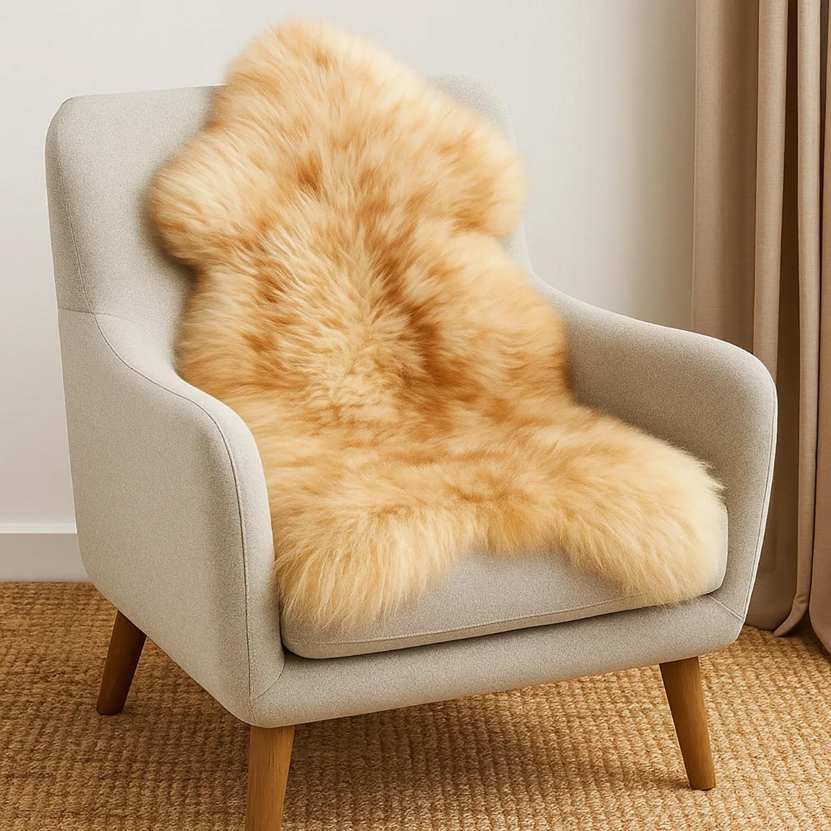 SCHAFFELL Natur Lammfell Weich Flauschig Wohnteppich, Mufflon, ca. 110 cm - Hellbraun, Fell (60/110cm) - Provellus