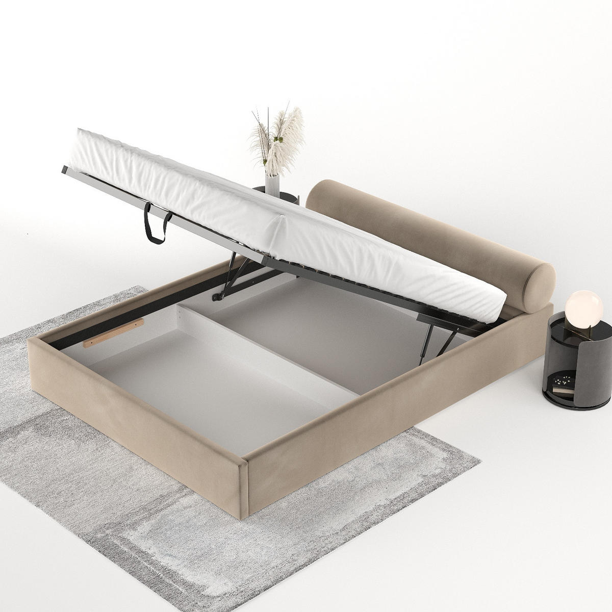 POLSTERBETT Solvo mit Stauraum 180/200 cm Taupe im Paros Stoff - Taupe/Schwarz, Holz/Holzwerkstoff (180/200cm) - AltaBeds