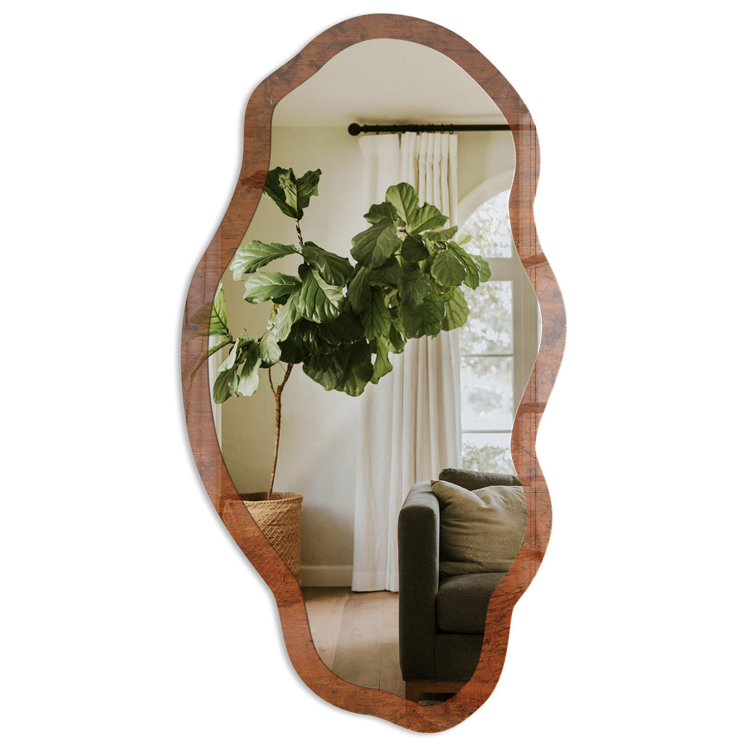 SPIEGEL 90x45 cm asymmetrisch mit Druck - Holzkonstruktion - Transparent, Glas (45/90/0.4cm) - TULUP