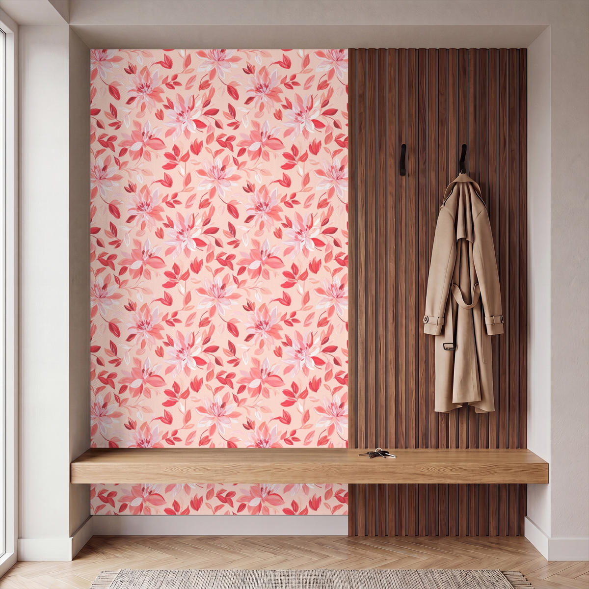 TAPETE - Botanisch - Blumen - Rot - 120x200 cm - Koralle, Papier (120/200cm) - OnlyWow